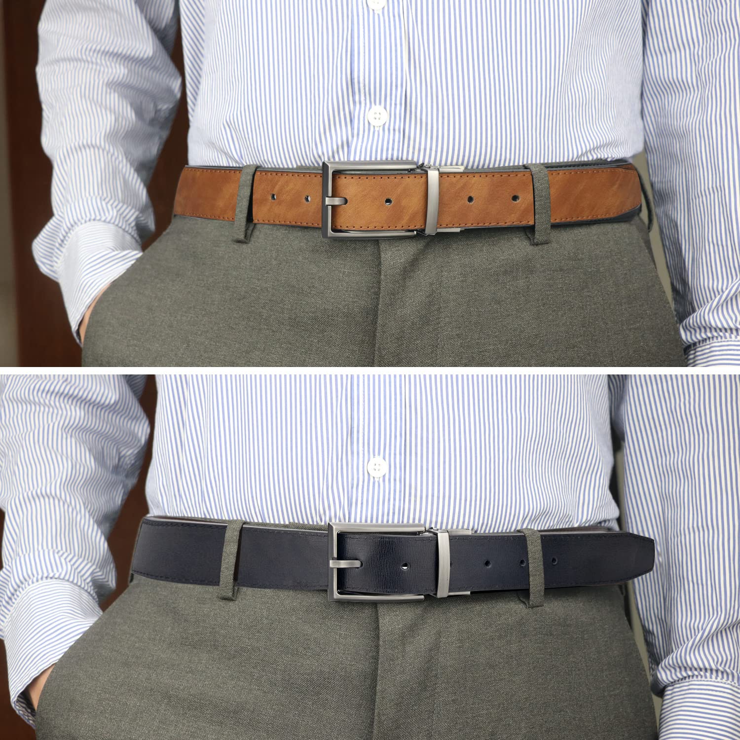 maikun Reversible Belt for Men, Waist Belt for Men, Ratchet Belt for Men, Brown,45''Long, Fit for waist size 35-38''