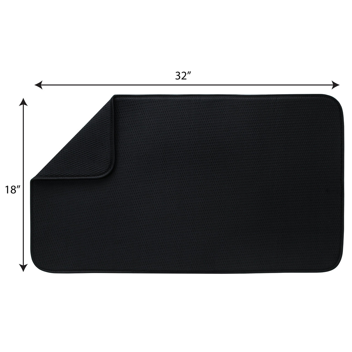 Envision Home Dish Drying Mat for Kitchen, Absorbent, Reversible Microfiber Dish Mat, 18 Inch x 32 Inch, Black