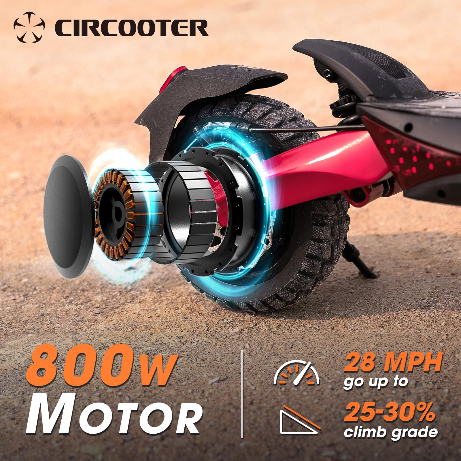 Circooter Raptor Electric Scooter Adult with Smart APP, 800W Motor, 28 Mph Top Speed, 25 Miles Range, 10 inches All Terrain Tires Off Road E Scooter, Dual Charger Ports & Storage Bag - Raptor