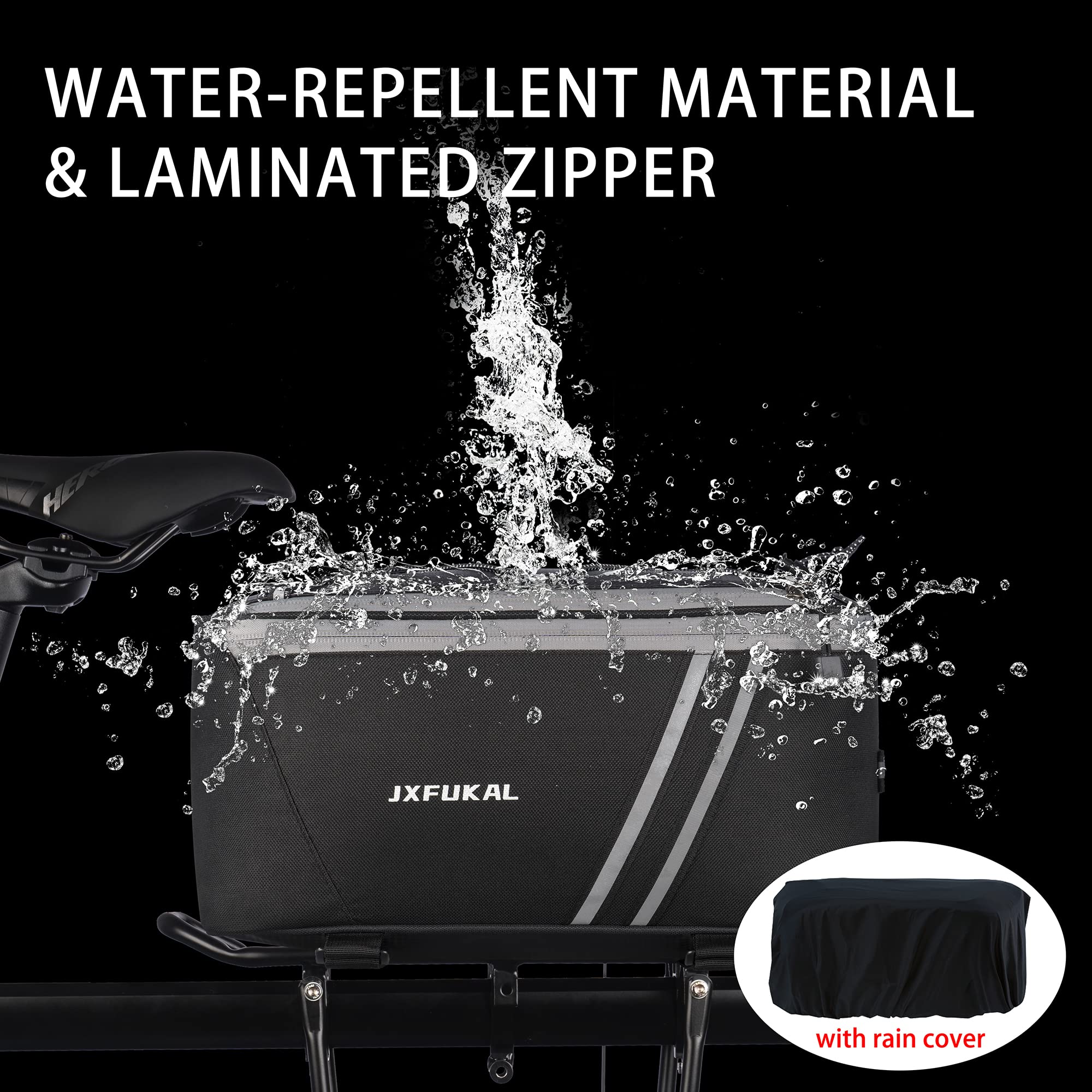 JXFUKAL Rear Bike Rack Bag with Rain Cover, 7L/9L/10L/12L Waterproof Bicycle Ebike Saddle Bag Cycling Pannier Trunk Carrier with Reflector & Adjustable Cord for Commuter Travel Outdoor