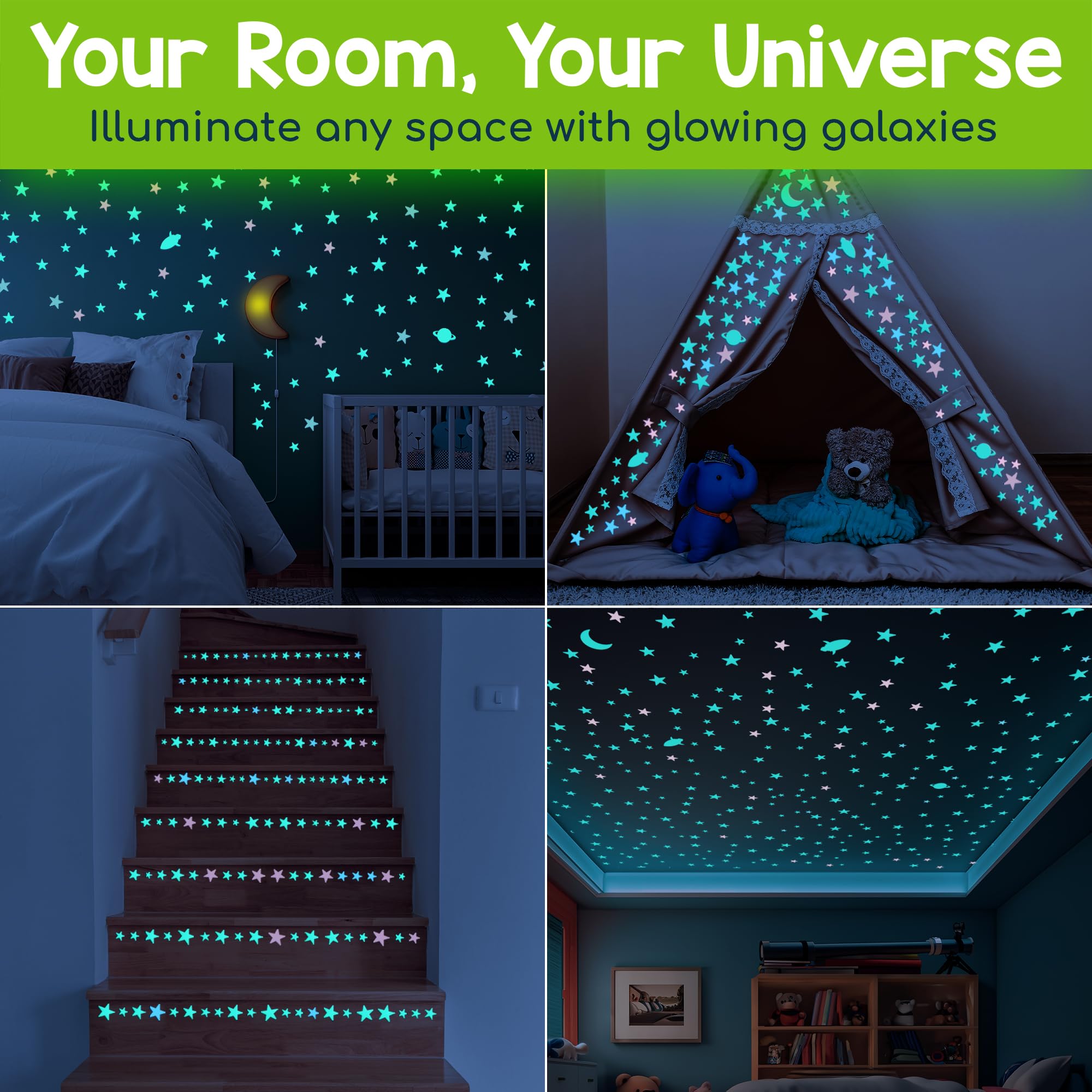 BUNMO 280pcs Glow in The Dark Stars for Ceiling - Safe Glow in Dark Stickers for Walls & Ceilings - Longlasting Glow in Dark Stars for Ceiling - Glow in The Dark Ceilings Stars - Strong Glow