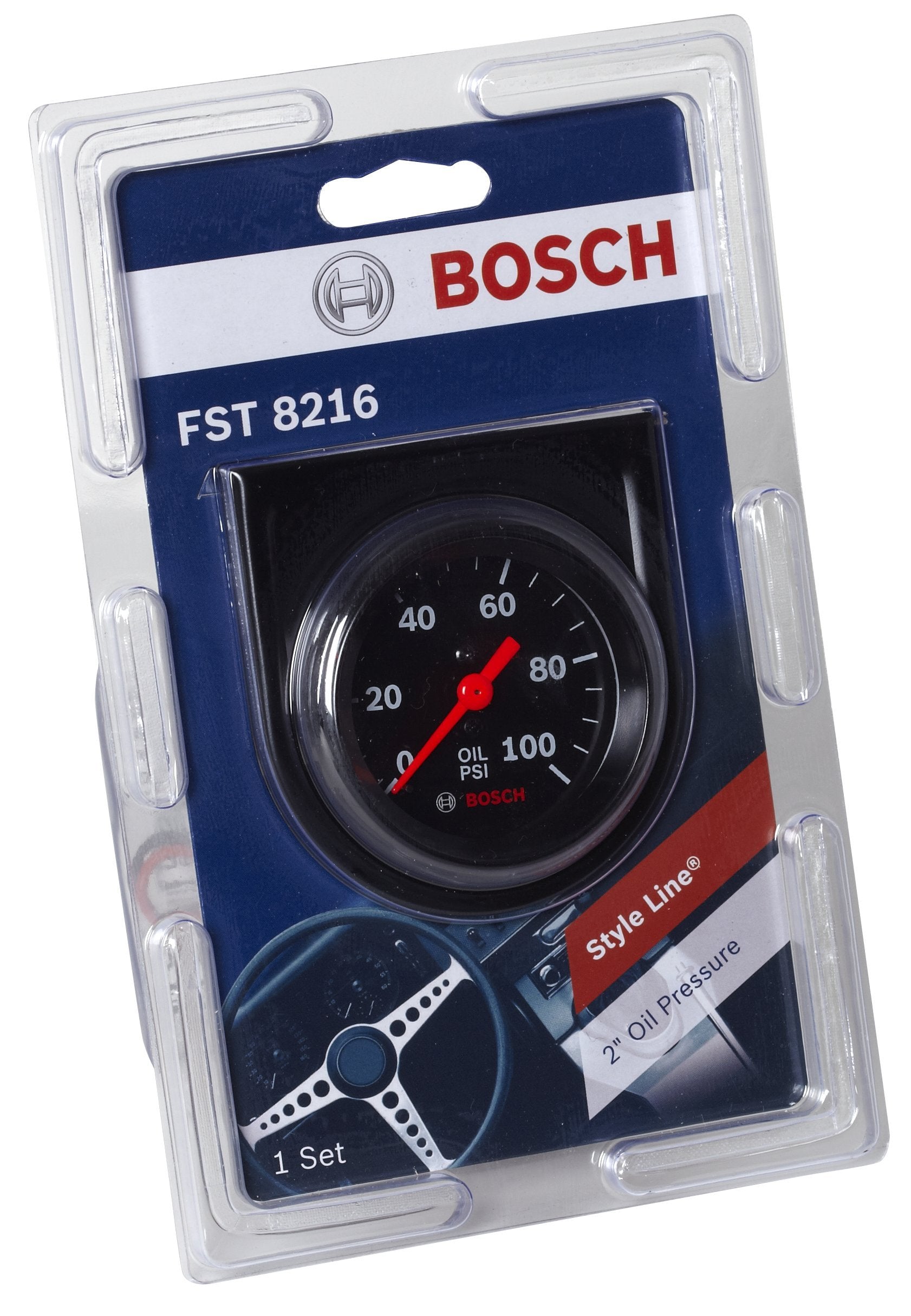 Bosch SP0F000052 Style Line 2" Mechanical Oil Pressure Gauge (Black Dial Face, Black Bezel)
