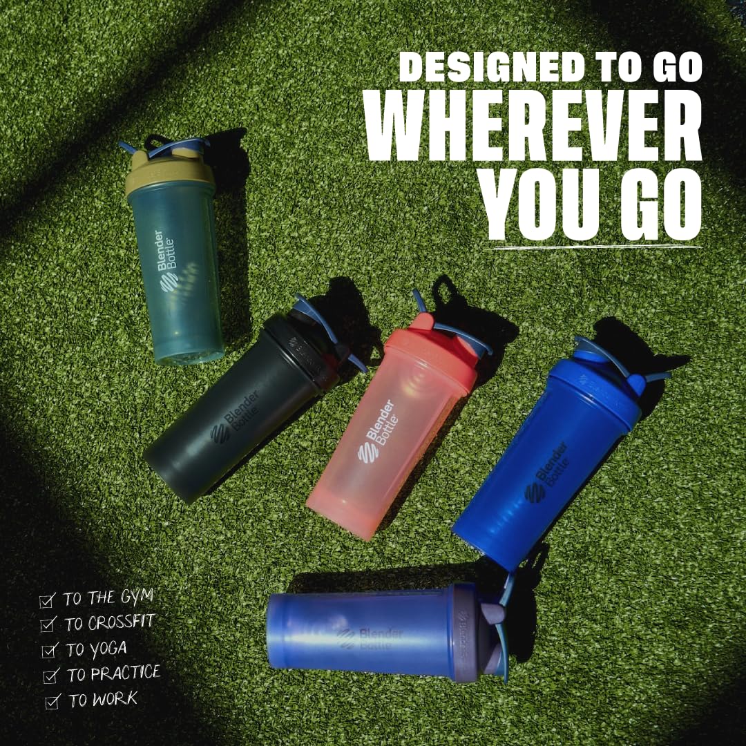 BlenderBottle Classic V2 Shaker Bottle Perfect for Protein Shakes and Pre Workout, 20-Ounce (3 Pack), Black, Tan/Blue, Purple