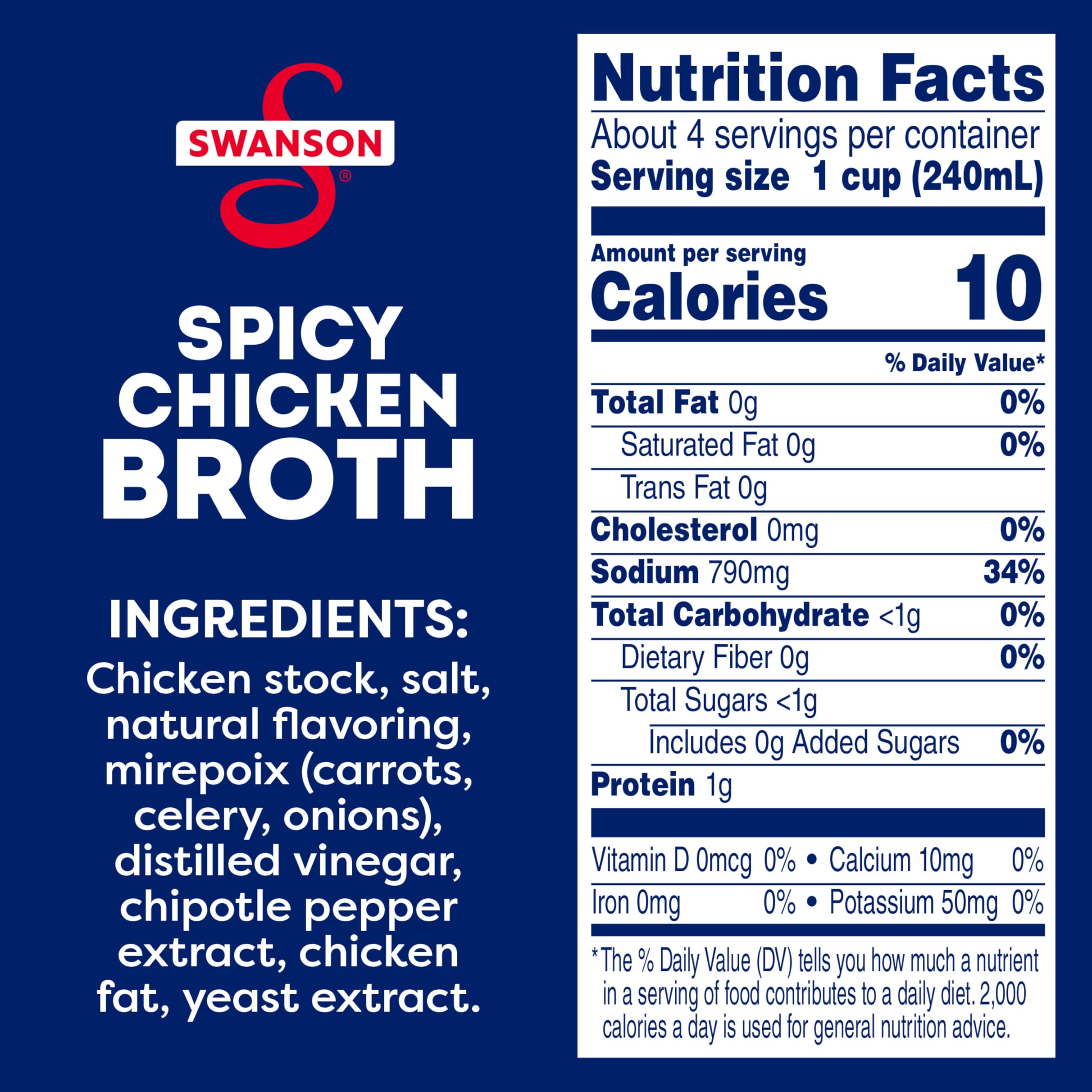 Swanson 100% Natural Spicy Chicken Broth, 32 oz Carton
