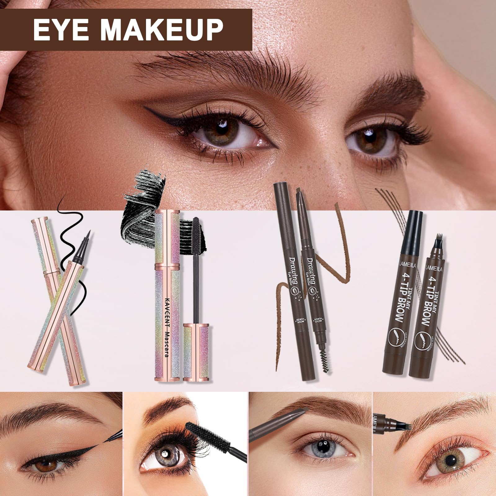 All in One Makeup Kit Makeup Kit for Women Full Kit Multipurpose Makeup ,eyeshadow、 liquid foundation,Loose powder,Eyebrow pencil,4-color lip gloss set