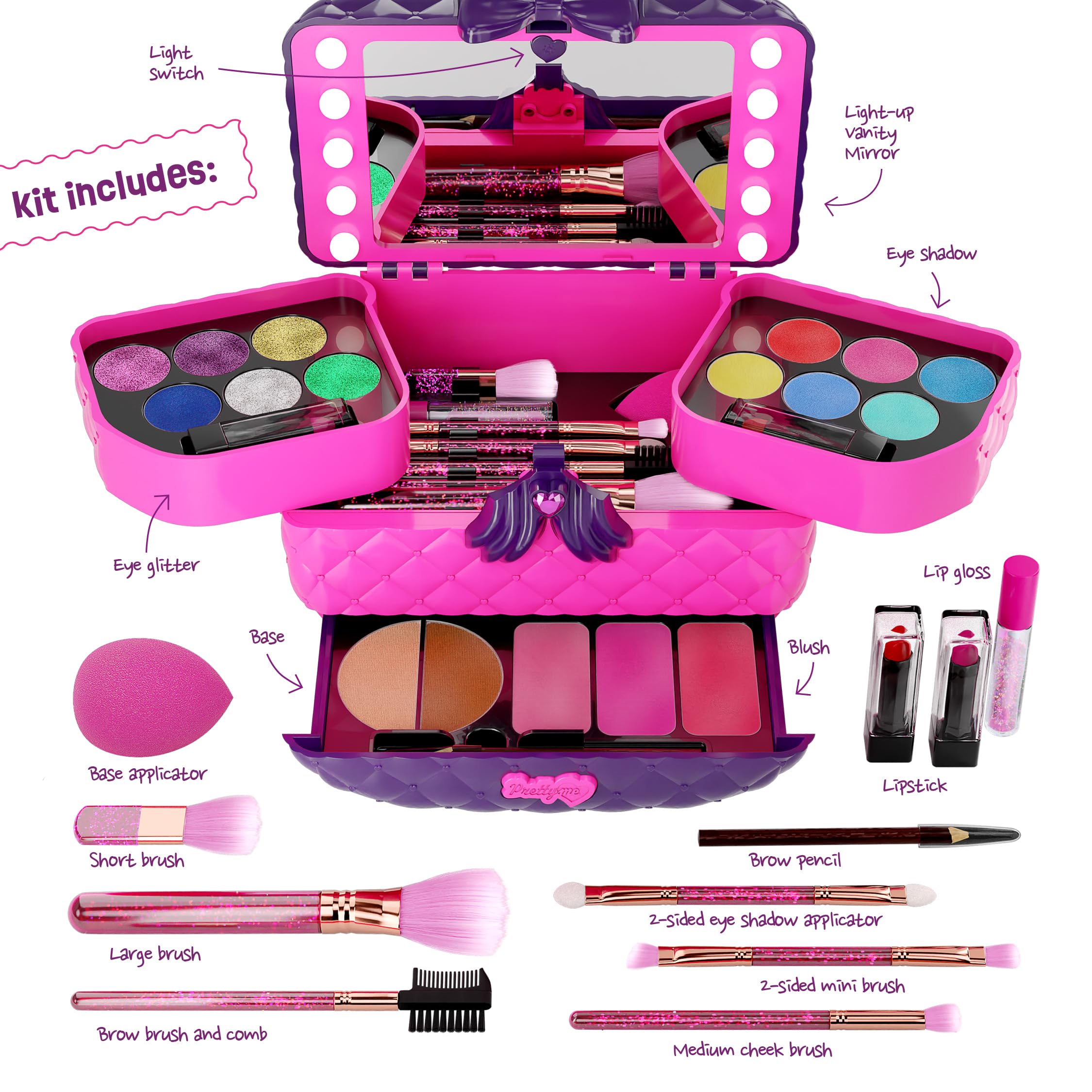 Light Up Makeup Kit for Kids - Real Girls Make Up Sets - Gifts Little Girl 3 4 5 6 7 8 Year Old Ages - Christmas Toys Birthday Gift Ideas Age 3-10 Years - Maquillaje para Niñas - Pretend Play Kits