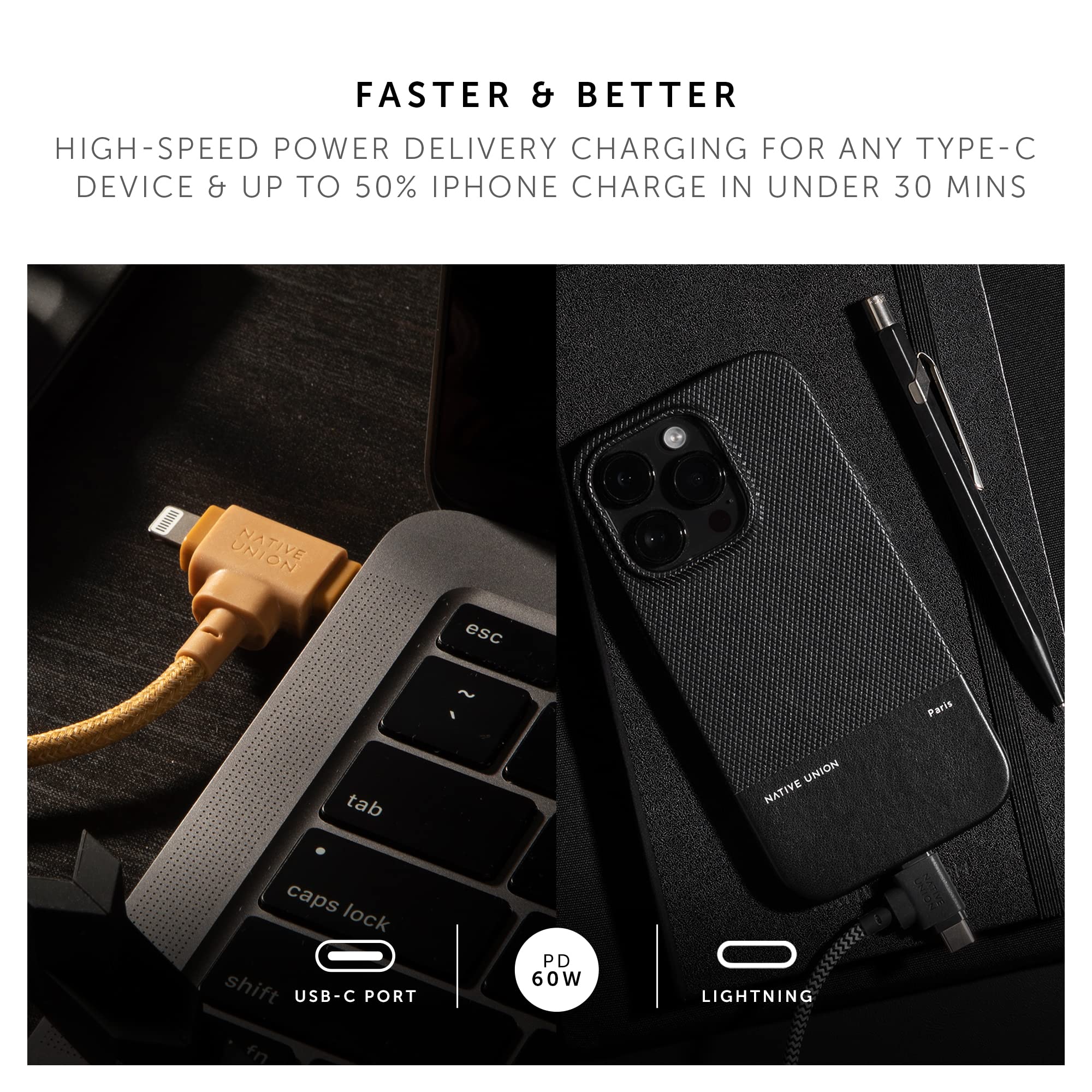 Native Union Belt Cable Duo – 5ft Ultra-Strong Braided Universal Charging Cable – Made with Recycled Materials – 2-in-1 Multi-Device MFi Certified Connectors for Lightning & Type-C Devices (Zebra)