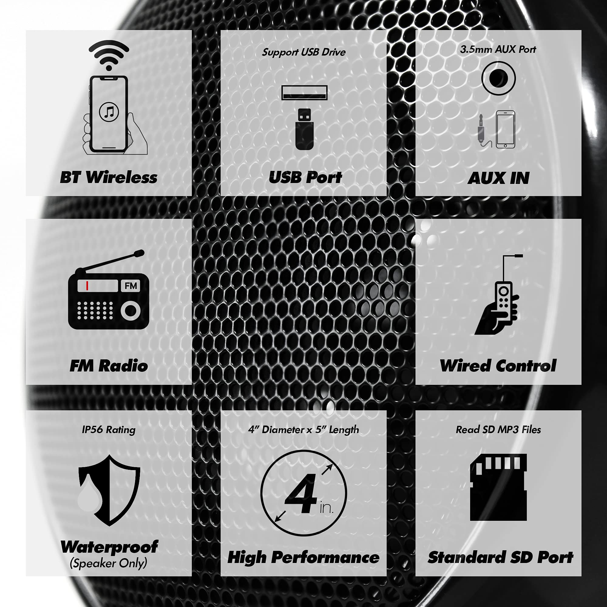 GoHawk TN4-Q 1000W 4 Channel Amplifier 4" Full-Range Waterproof Bluetooth Motorcycle Stereo Speakers Audio System AUX USB SD Radio for 1-1.5" Handlebar Harley Touring Cruiser ATV