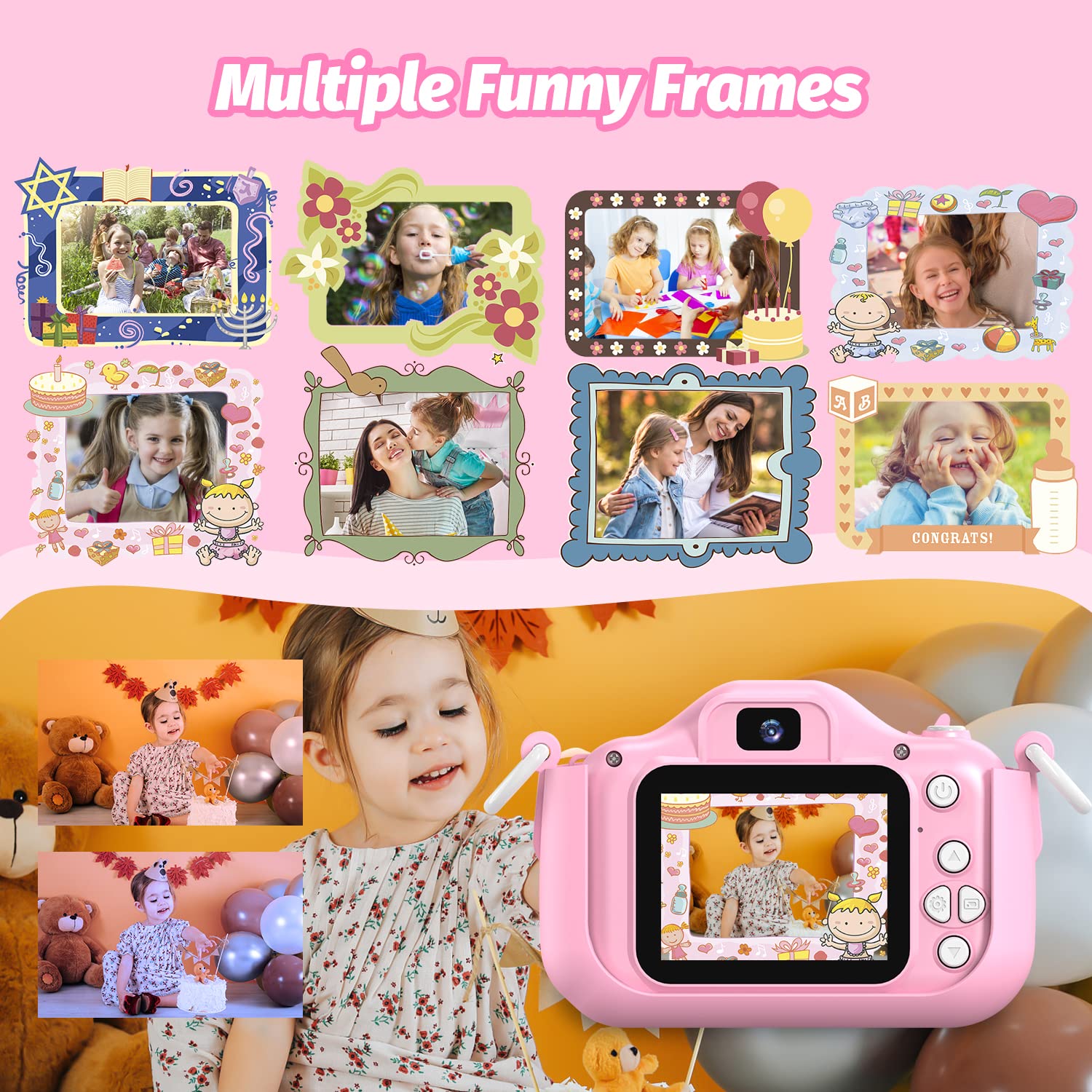 OUTUVAS Unicorn Kids Camera for Girls, Selfie 3-12 Years Old Girls Christmas Birthday Gift Little Toys 3 4 5 6 7 8 9 (Pink)