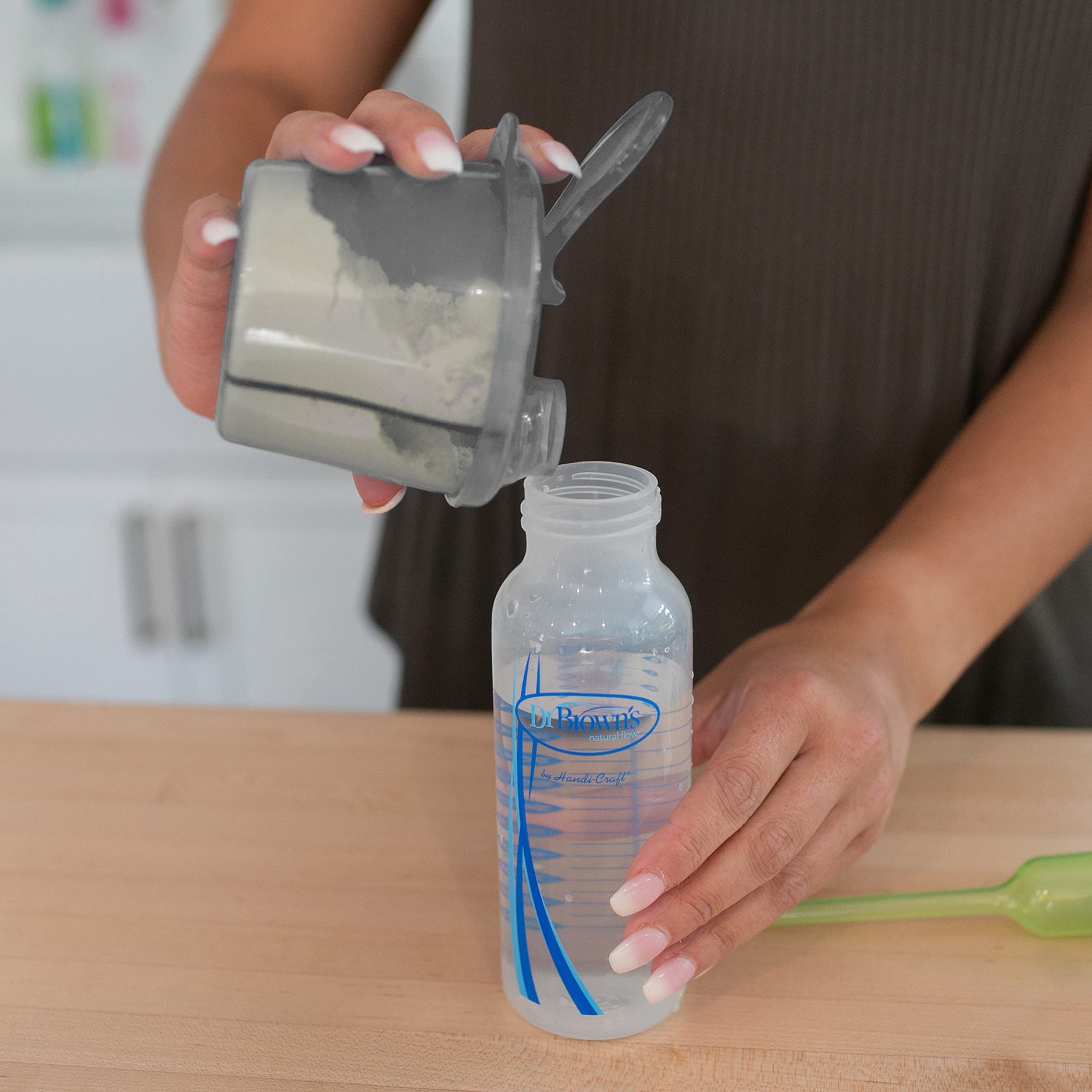 Dr. Brown's Baby Formula Dispenser with Snap-On Lid for On-the-Go Feedings,Milk Powder Dispenser for Traveling with Infant,Gray