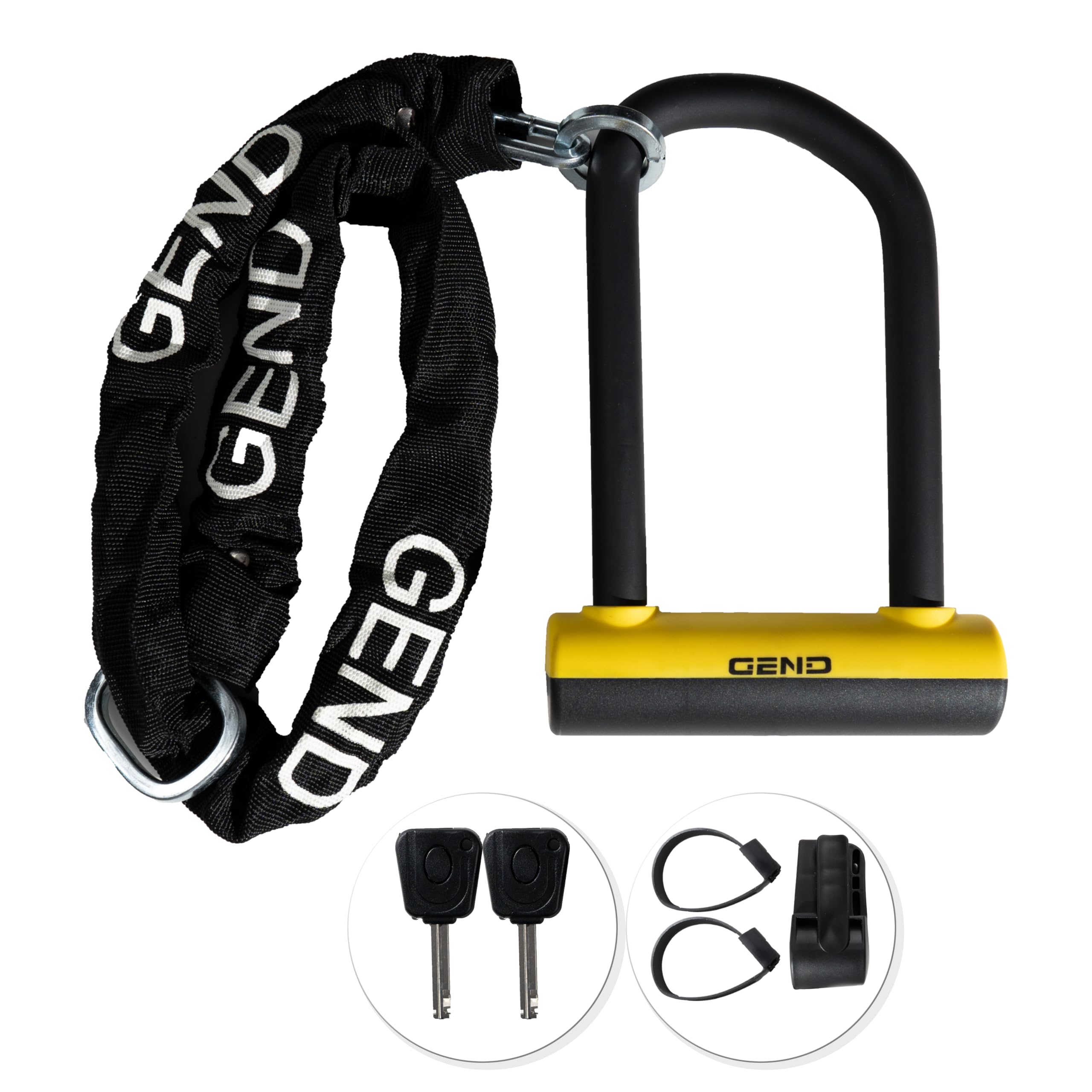 GEND Bike Lock, Heavy Duty Anti Theft High Security Level Bike U Lock with 3ft Chain - 16.20mm Bold Shackle Bike U Lock with Lighted Keys & Mounting Bracket for Road, Mountain, Ebike & Motorcycle
