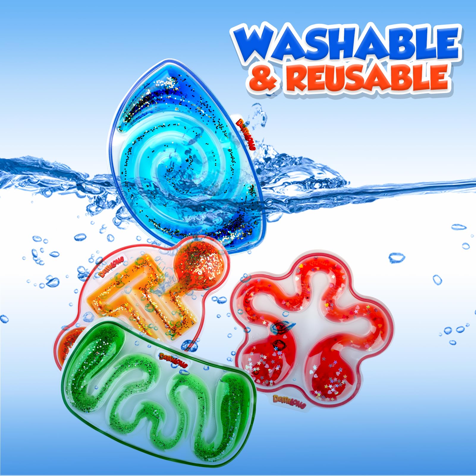 Squishy Sensory Toys for Kids - 4 Pack Fidget Toy Sensory Maze for Autism - Stress Relief Toys for Calm Down - Squeeze Fidget Toy Filled Goo, Glitter, Prizes for Kids Classroom, Easter Basket for Kid