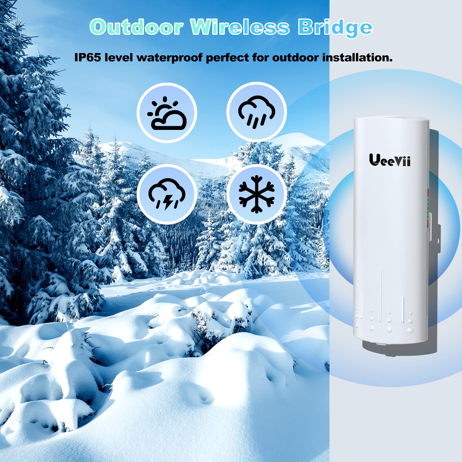 Wireless Bridge,UeeVii CPE450 5.8G Access Point to Point WiFi Bridge Outdoor to Shop Barn Garage Building,Plug and Play,3KM Long Distance,14dBi Antenna,24V PoE Injector,2 RJ45 LAN Port,2PCS