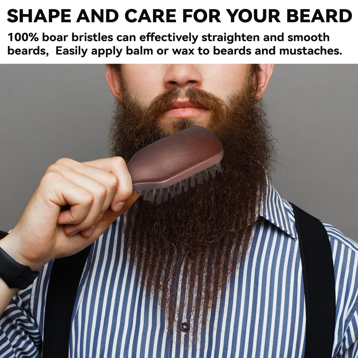 O BRUSHZOO Beard Brush for Men Smooths Softens Beard and Exfoliates Skin and Scalp, 100% Boar Bristle Beard Brush for Berad & Short Hair Detangle add Natural Shine