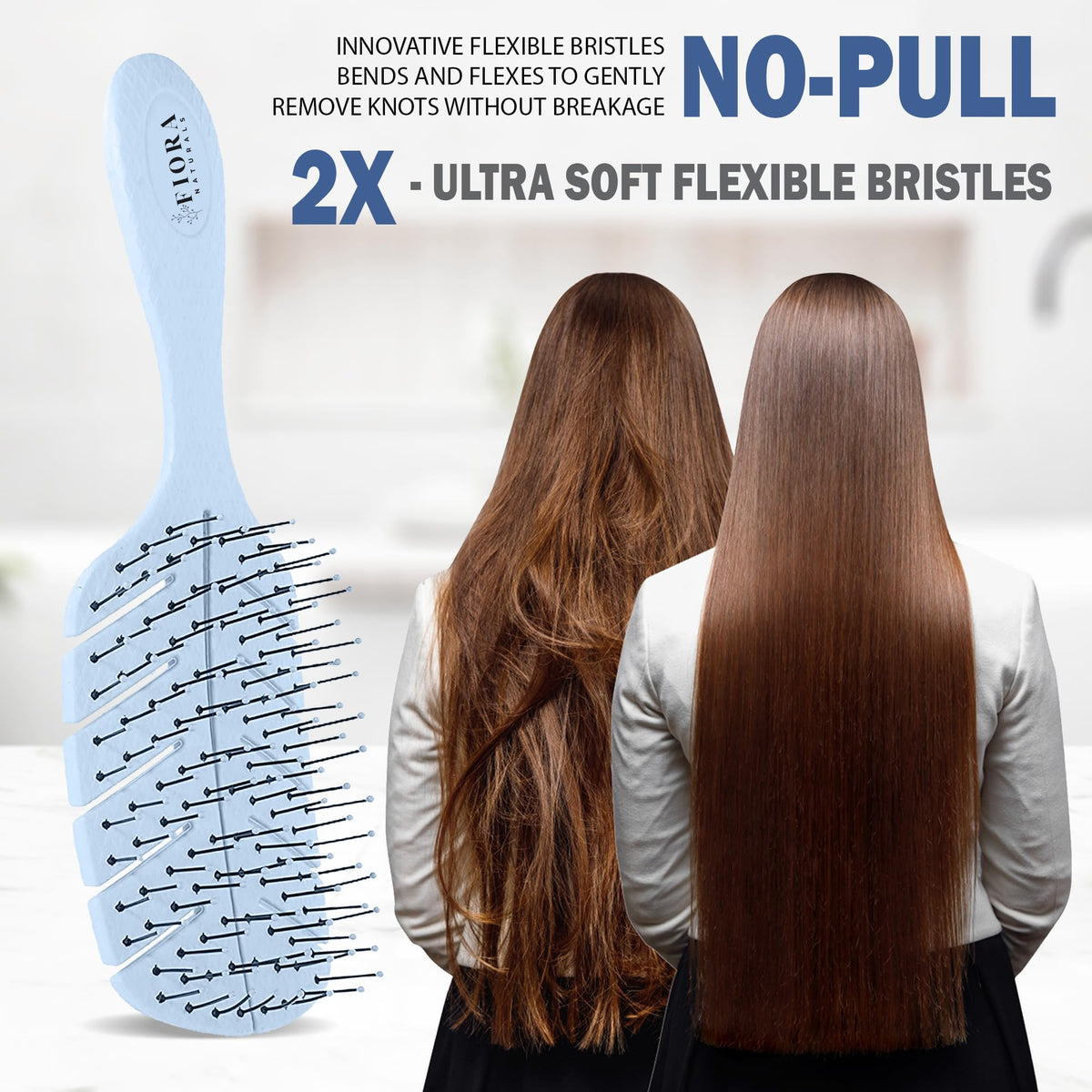 Detangler Brush by Fiora Naturals - 100% Bio-Friendly Detangling brush w/Ultra-Soft Bristles - Glide Through Tangles with Ease - For Curly, Straight, Black Natural, Women, Men, Kids - Dry and Wet Hair