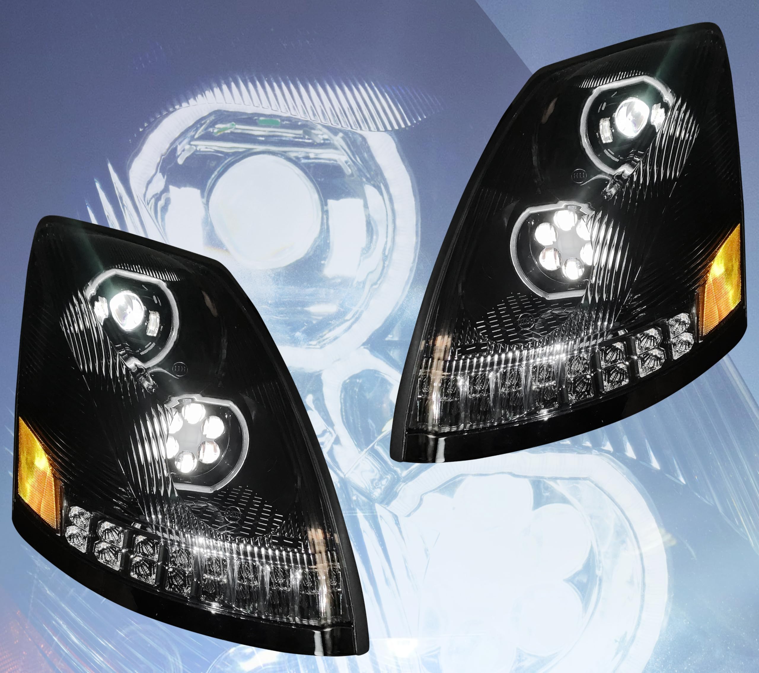 QSC Truck Parts Full LED Performance Headlights Pair Sequential Turn Signals Compatible with Volvo VNL 04-17