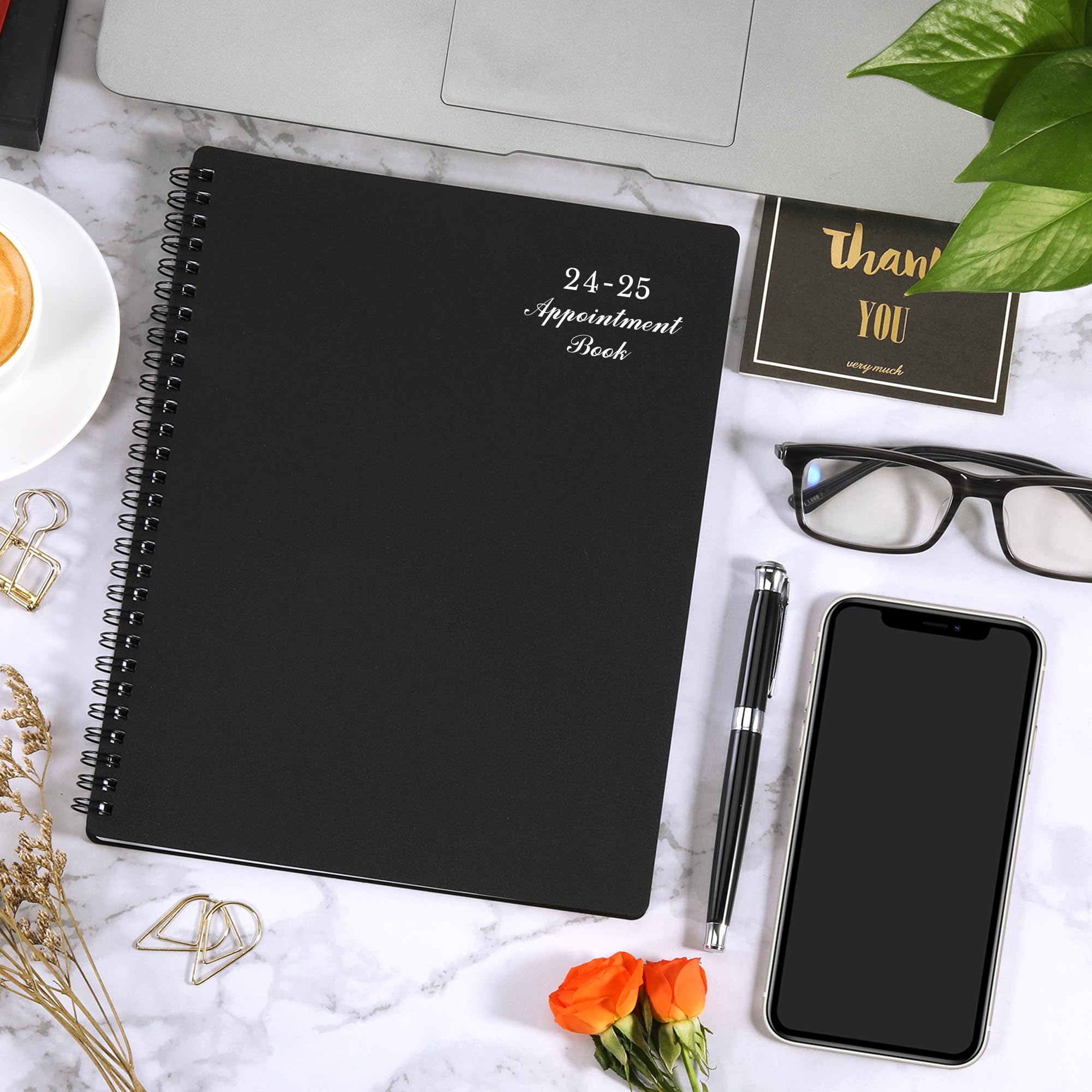 2024-2025 Weekly Appointment Book & Planner - July 2024 - June 2025, 2024 Daily Hourly Planner, 8" x 10", Half Hour (30 Mins) Interval, Twin-Wire Binding, Lay-Flat, Round Corner, Thick Paper