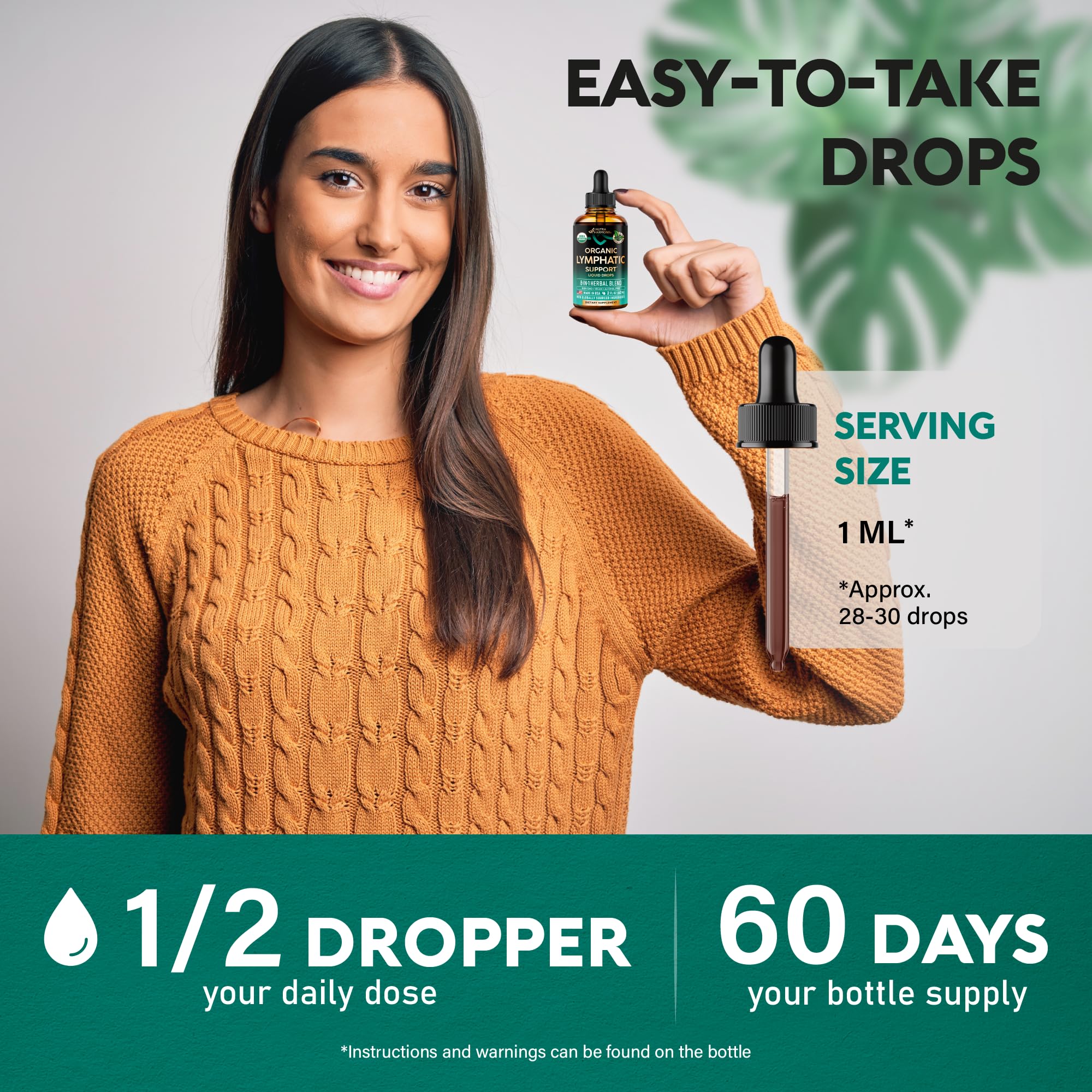 USDA Organic Lymphatic Drainage Supplement - Echinacea | Elderberry | Dandelion | Rosehip | Cleavers | Calendula | Burdock - Made in USA - Lymph System Drops - Immune Support, Cleanse & Detox, 2 fl oz