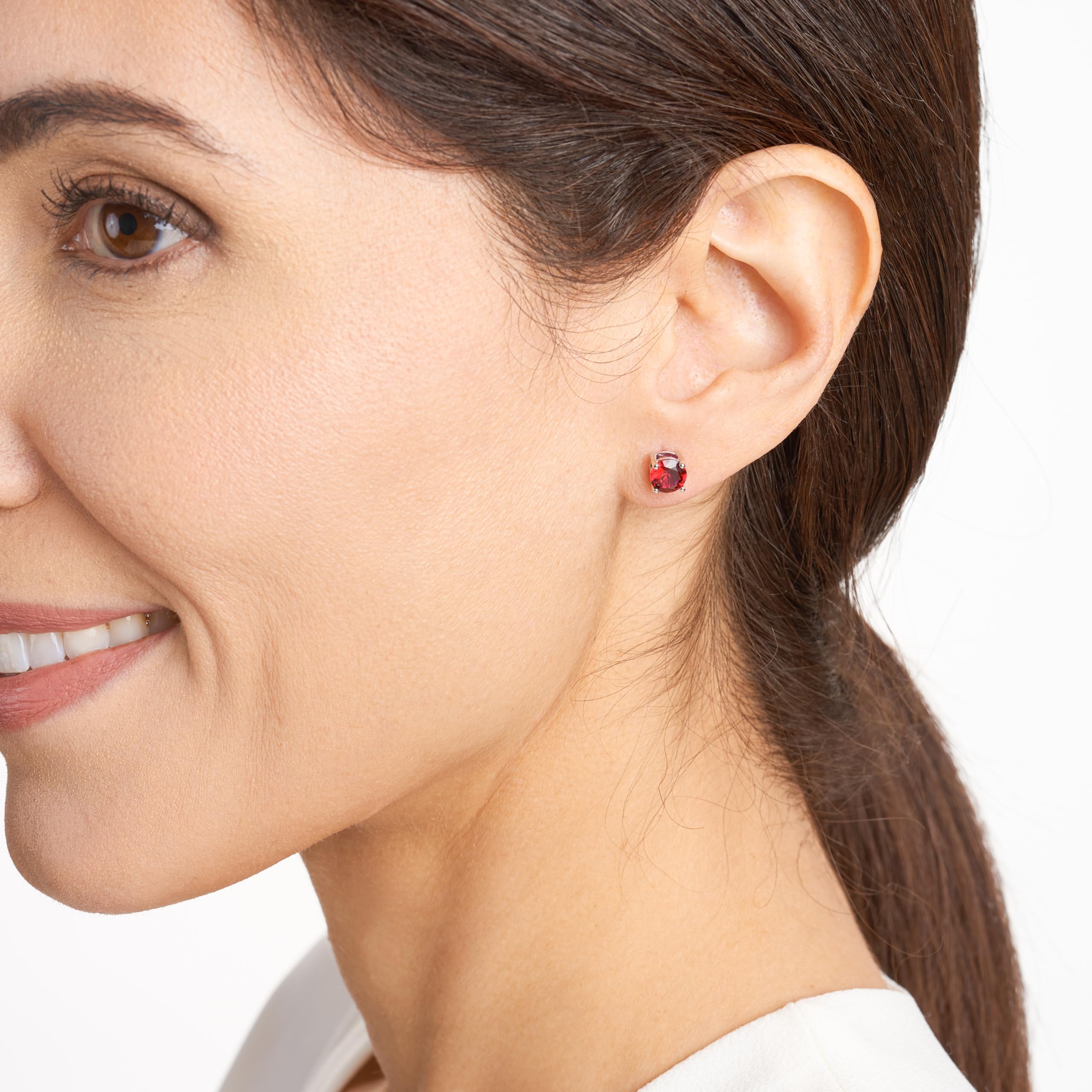 Amazon Essentials Sterling Silver Round Created Ruby Birthstone Stud Earrings (July) (previously Amazon Collection)