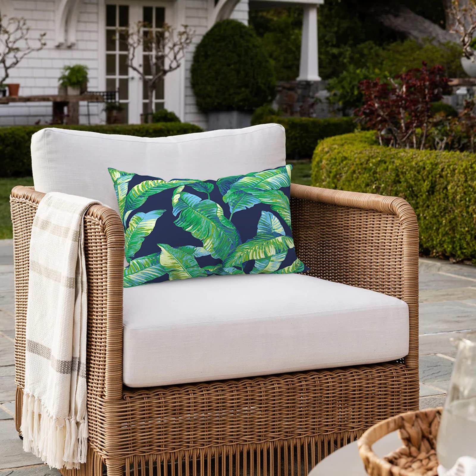 Melody Elephant Pack of 2 Outdoor Lumbar Pillow Covers, All Weather Cushion Pillow Cases 12x20 Inch, Pillowcase for Patio Couch Decoration, Hanalei Lagoon