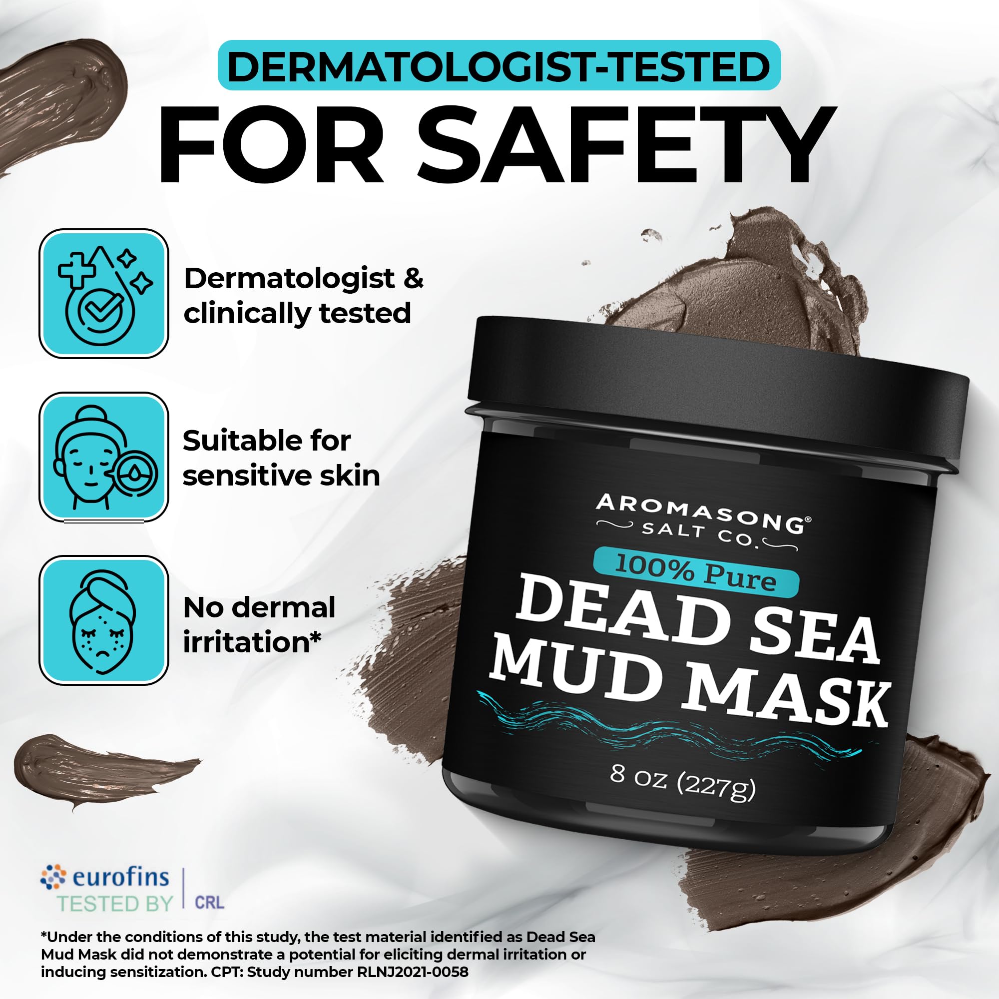 Aromasong 100% Pure Dead Sea Mud Mask for Face and Body - Spa Quality Pore Minimizer for Face & Oily Skin, Cleansing Natural Skin Care for Women and Men - 8 oz
