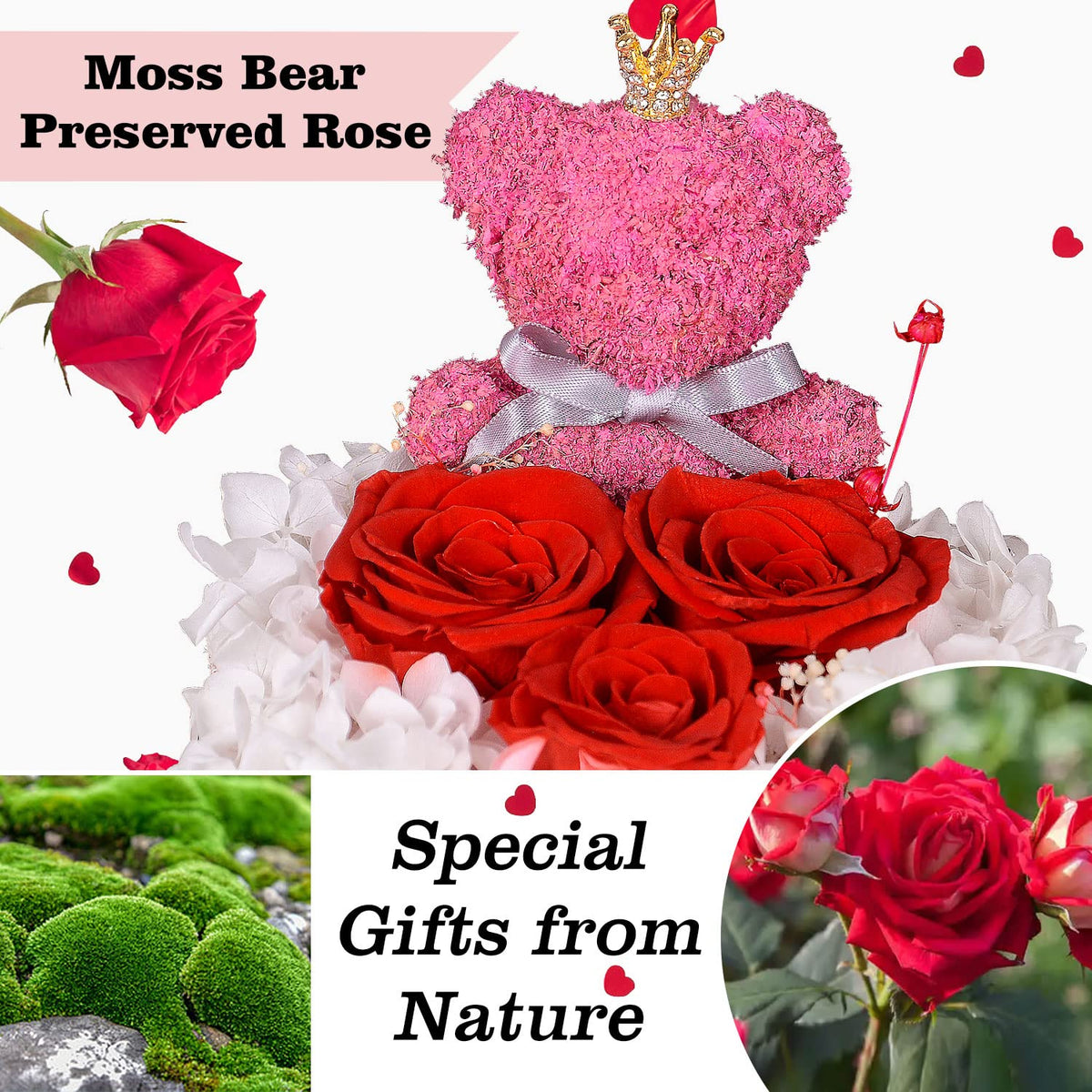 digi marker Preserved Rose Moss Bear with I Love You Necklace Rose Gifts for Women Girlfriend Wife Mom Grandma Birthday Christmas Valentines Mothers Day Anniversary Wedding Thanksgiving