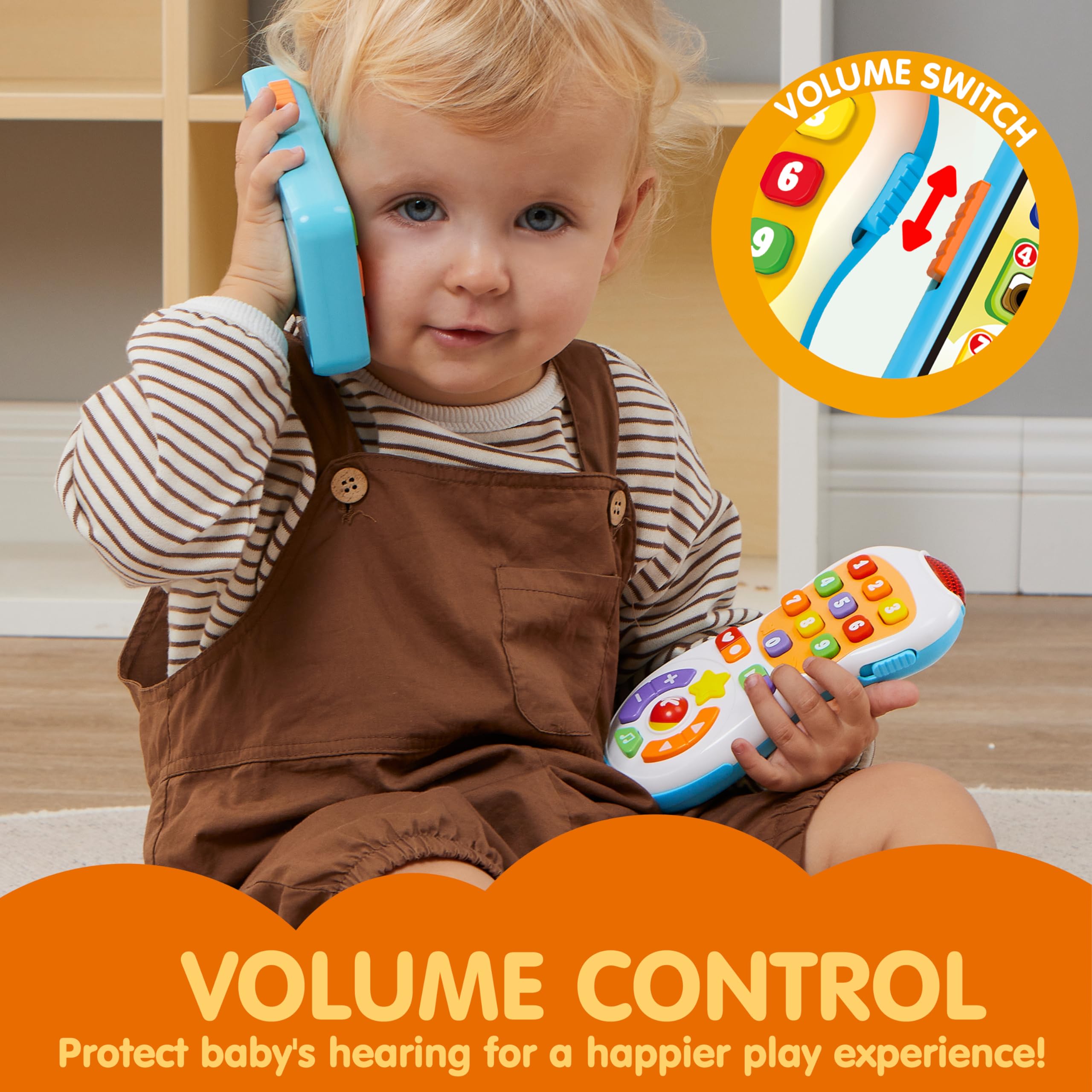 JOYIN Upgraded Toy Phone and Remote Control Set, 90+ Music and Learning Phrases, Baby Toys 6-12 Months, Toddler Birthday Gifts for 1 2 3+ Year Old Girs Boy Toys, Holiday Stocking Stuffers