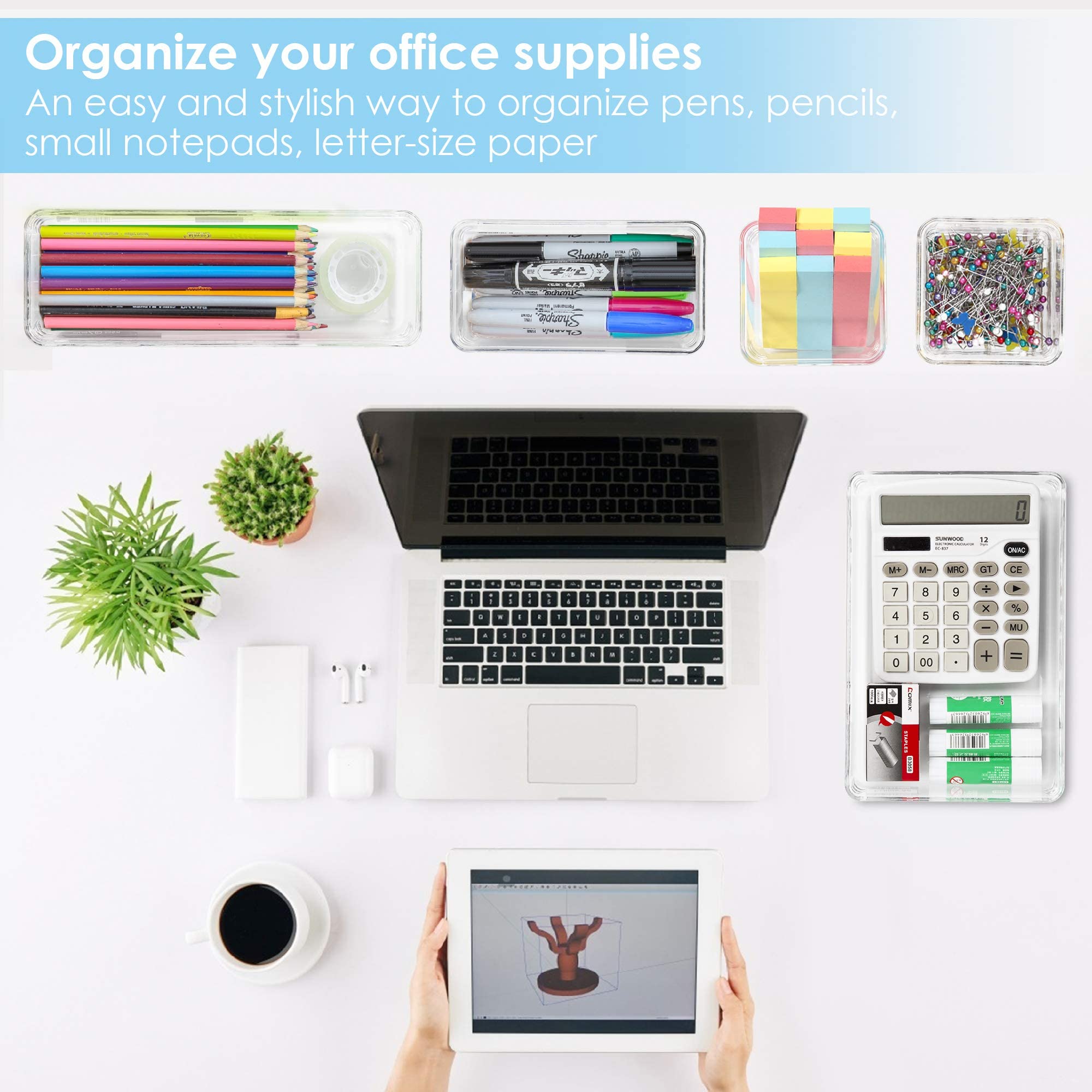 Vtopmart 25 PCS Clear Plastic Drawer Organizers Set, 4-Size Versatile Bathroom and Vanity Drawer Organizer Trays, Storage Bins for Makeup, Bedroom, Kitchen Gadgets Utensils and Office