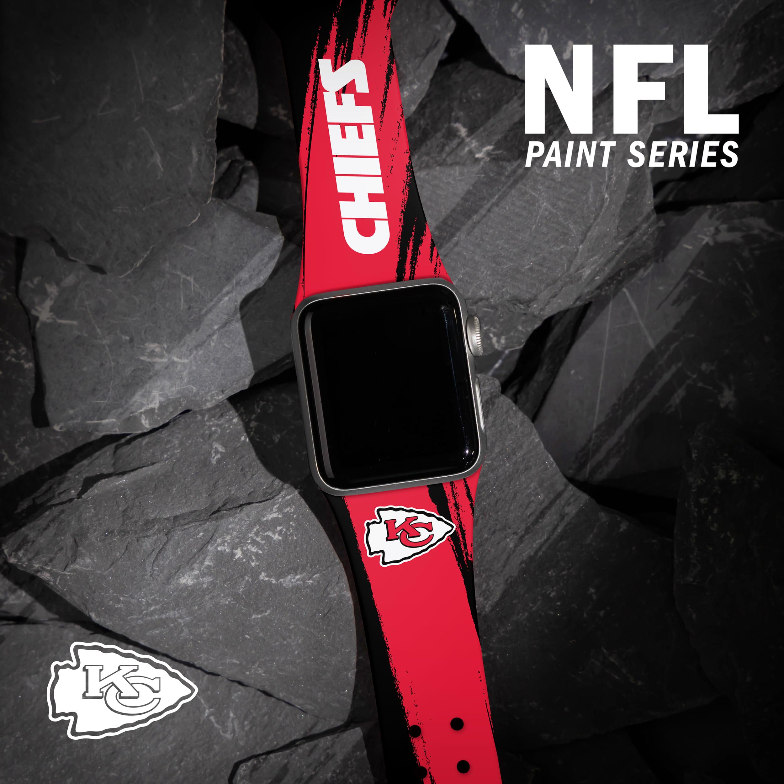 Game Time Kansas City Chiefs HD Paint Stripe Watch Band Compatible with Apple Watch (38/40/41mm Short)