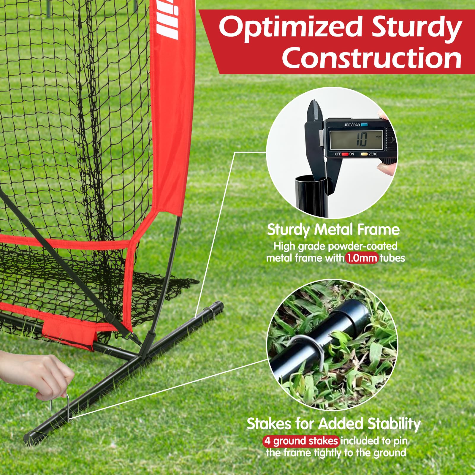 Bearwill Baseball Net, 7x7ft Baseball Softball Pitching Net with Large Ball Collection System, Hitting Net Batting Net with Tee, 2 Strike Zones, Carry Bag, Baseball Nets for Batting Hitting Pitching
