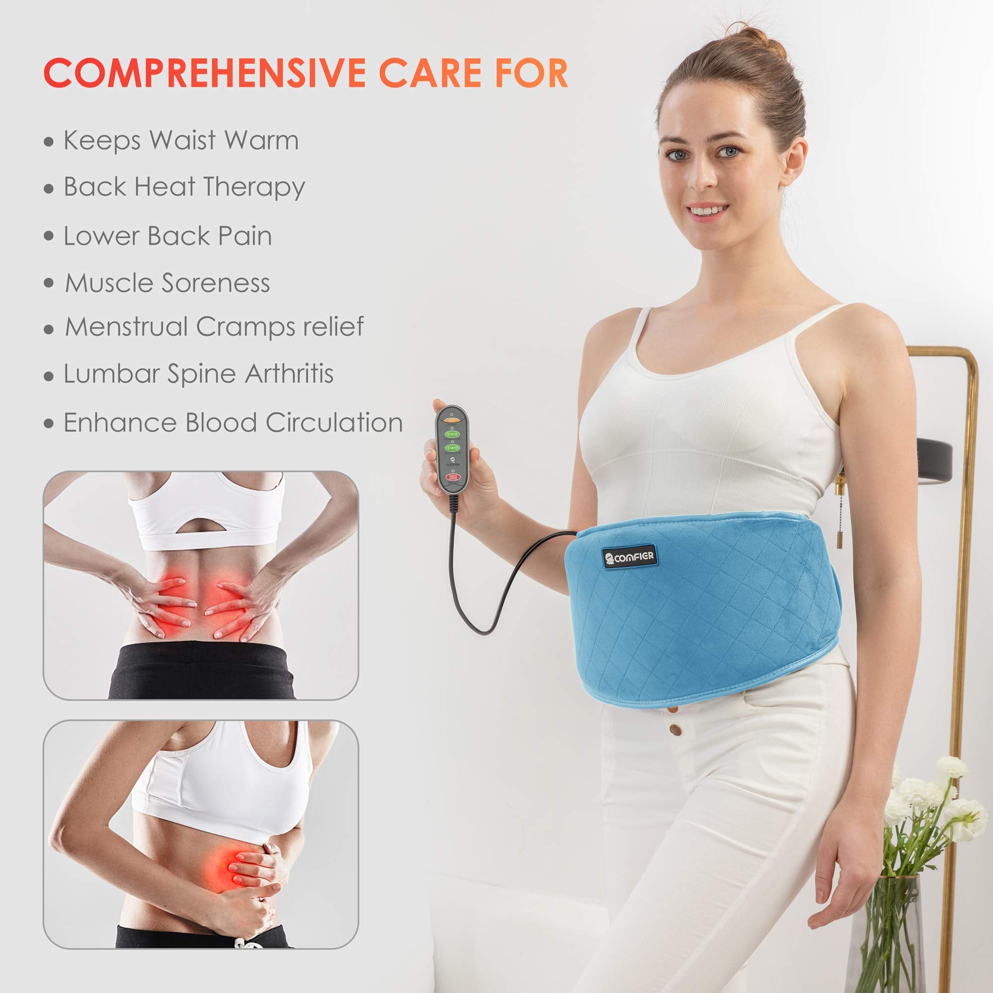 Comfier Heating Pad with Massager, Back Heating Pad for Back Pain Relief with 2 Heat Levels, Lower Back Massager with 3 Massage Modes, Corded Heating Pad for Cramps, Waist Massager for Dad Mom