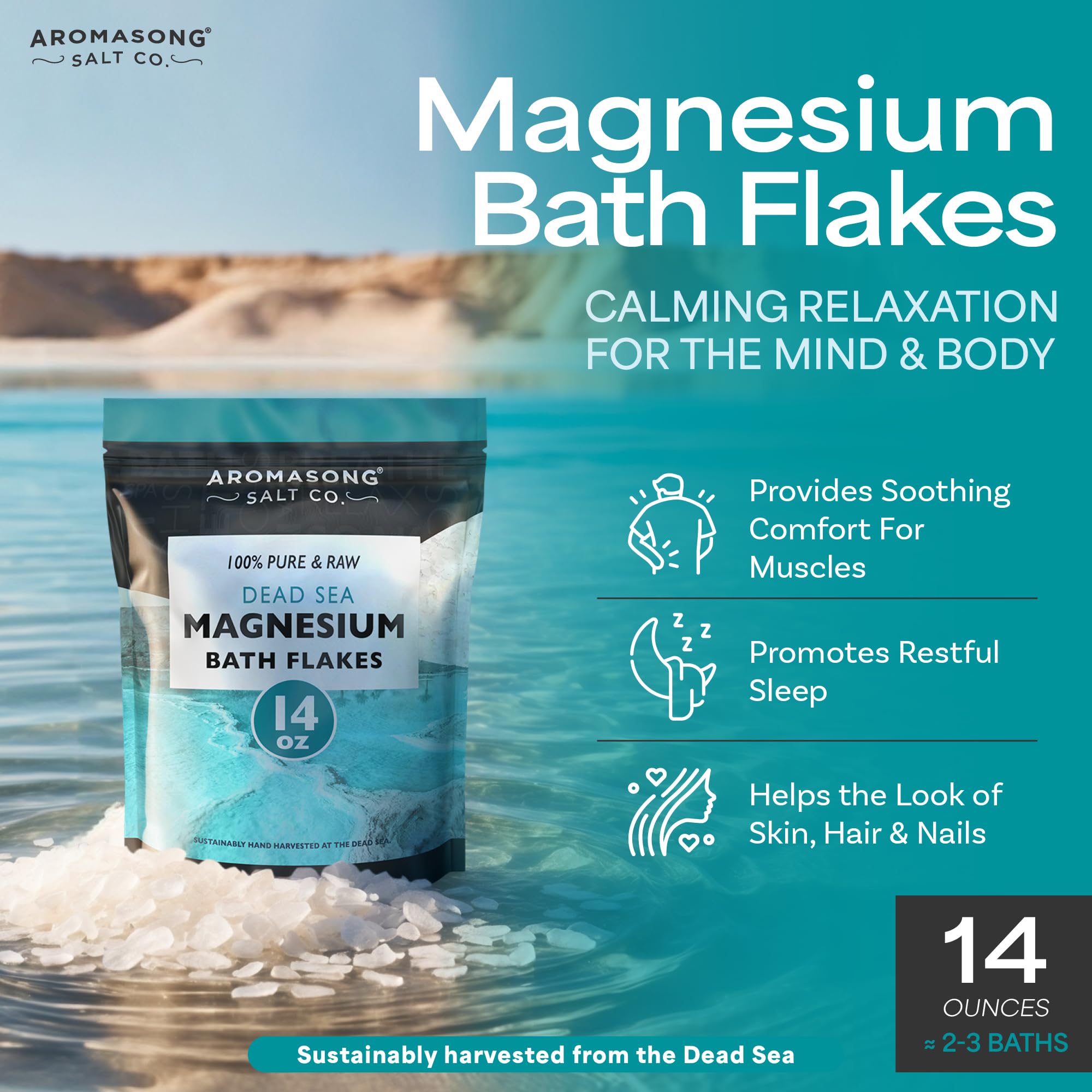 Aromasong Unscented Dead Sea Pregnancy Bath Soak 5 lb + Magnesium Flakes 14 oz Bundle – Gentle Skin Care, Muscle Relaxation & Mineral Support for Expecting Mothers and Sensitive Skin