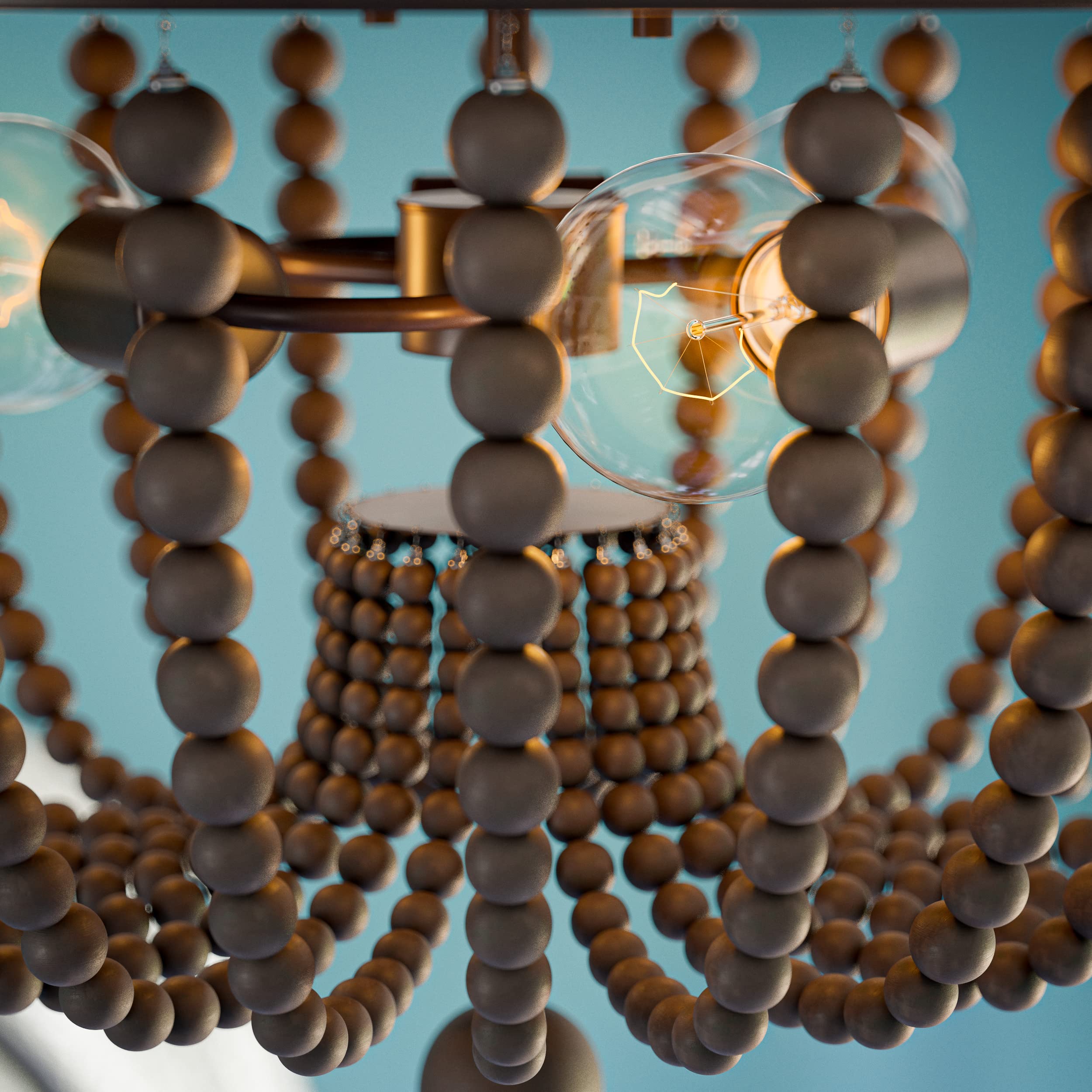 Kenroy Home Casual 3 Light Wood Bead Flush Mount,11 Inch Height, 16 Inch Diameter with Golden Bronze Finish with Gray Wood Beads