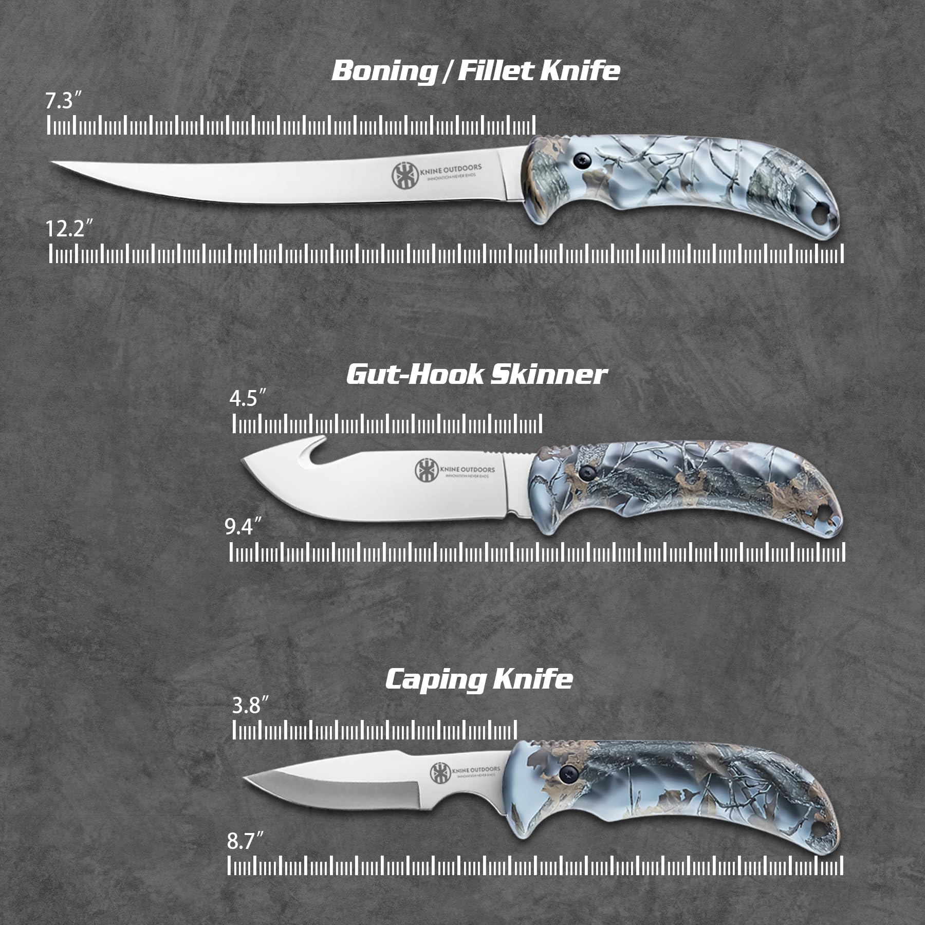 KNINE OUTDOORS Hunting Deer Knife Set Field Dressing Kit Portable Game Processor Set, Blue Handle, 8 Pieces