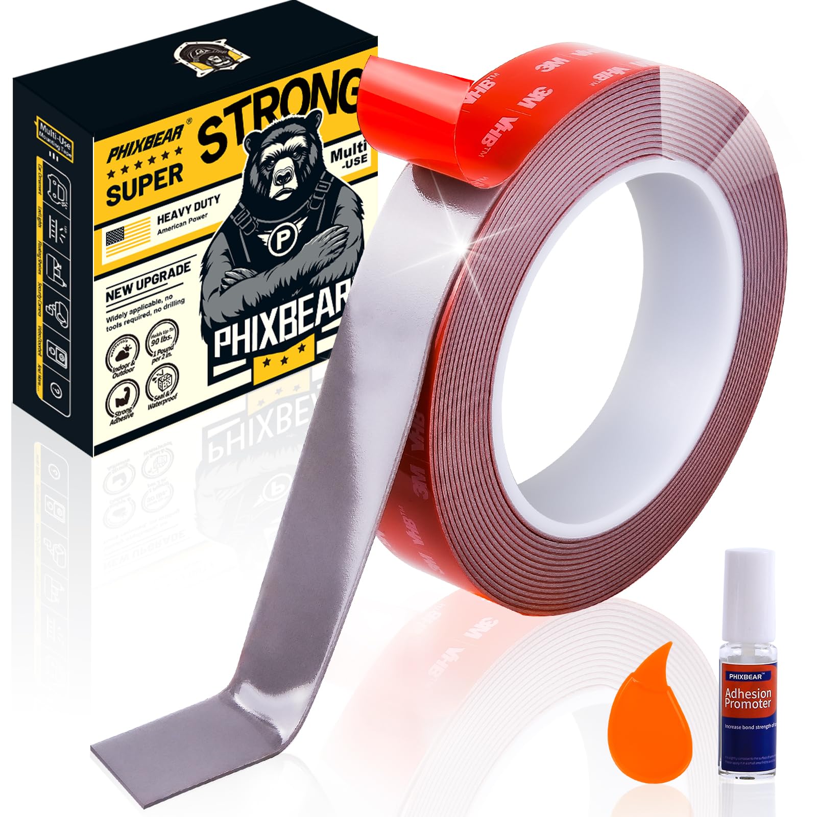 PHIXBEAR 1" Width Double Sided Foam Tape, Made of 3M VHB, Waterproof Outdoor Automotive Decor Wall Tape, Heavy Duty Mounting Tape, Super Strong Adhesive Tape, 15Ft Length