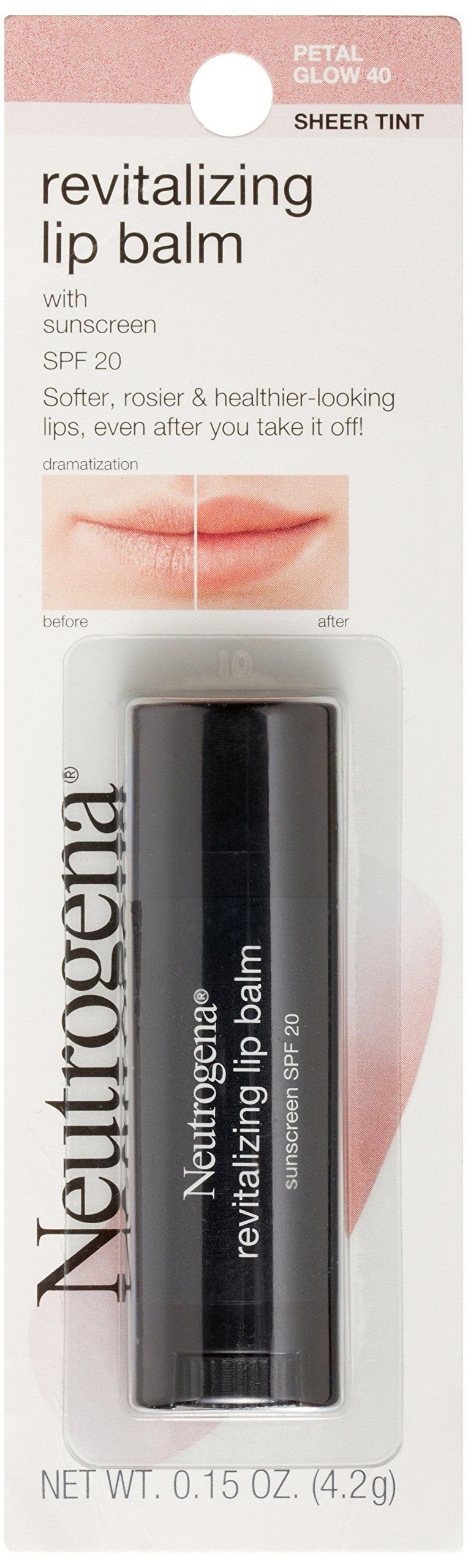 Neutrogena Revitalizing Tinted Lip Balm Broad Spectrum SPF 20 Sunscreen, Moisturizing Lip Balm with a Sheer Tint for Softer, Smoother, Healthier-Looking Lips, Sheer Petal Glow 40, .15 oz