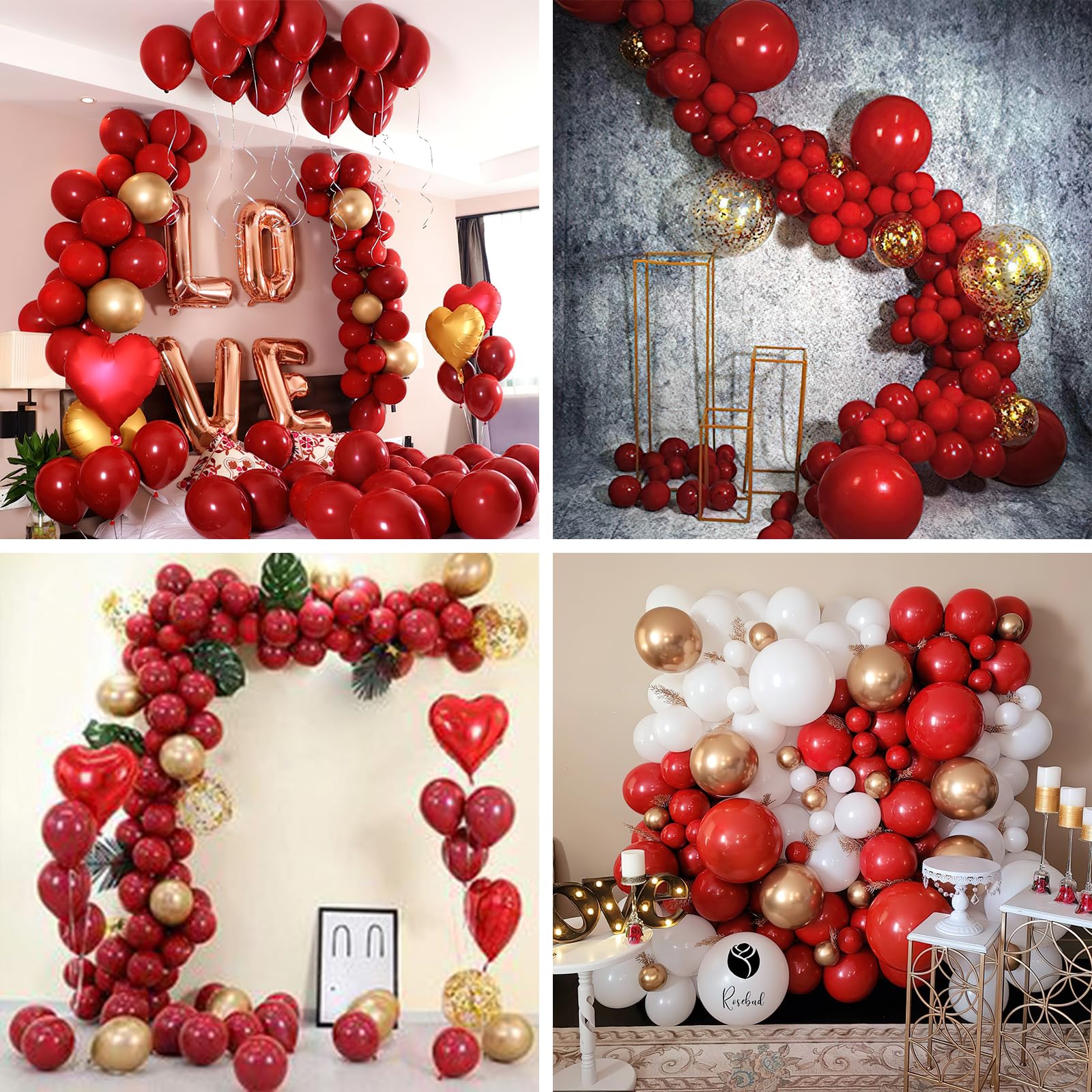 PartyWoo Red and Gold Balloons, 60 pcs 12 Inch Maroon Ruby Dark Red Burgundy Metallic Gold Confetti Balloons for Graduation Christmas Wedding Valentine's Day New Year Birthday Party Decorations
