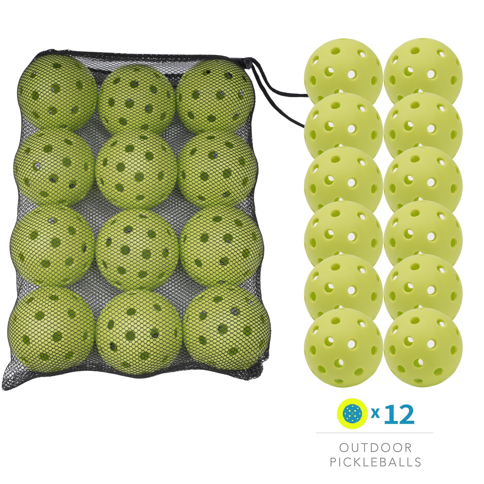 XHYNRT Outdoor Pickleball12-Pack 40 Holes Balls with Mesh Bag,High Resilience and Durability Green Pickleball Balls,Applies to All Styles of Pickleball Paddles