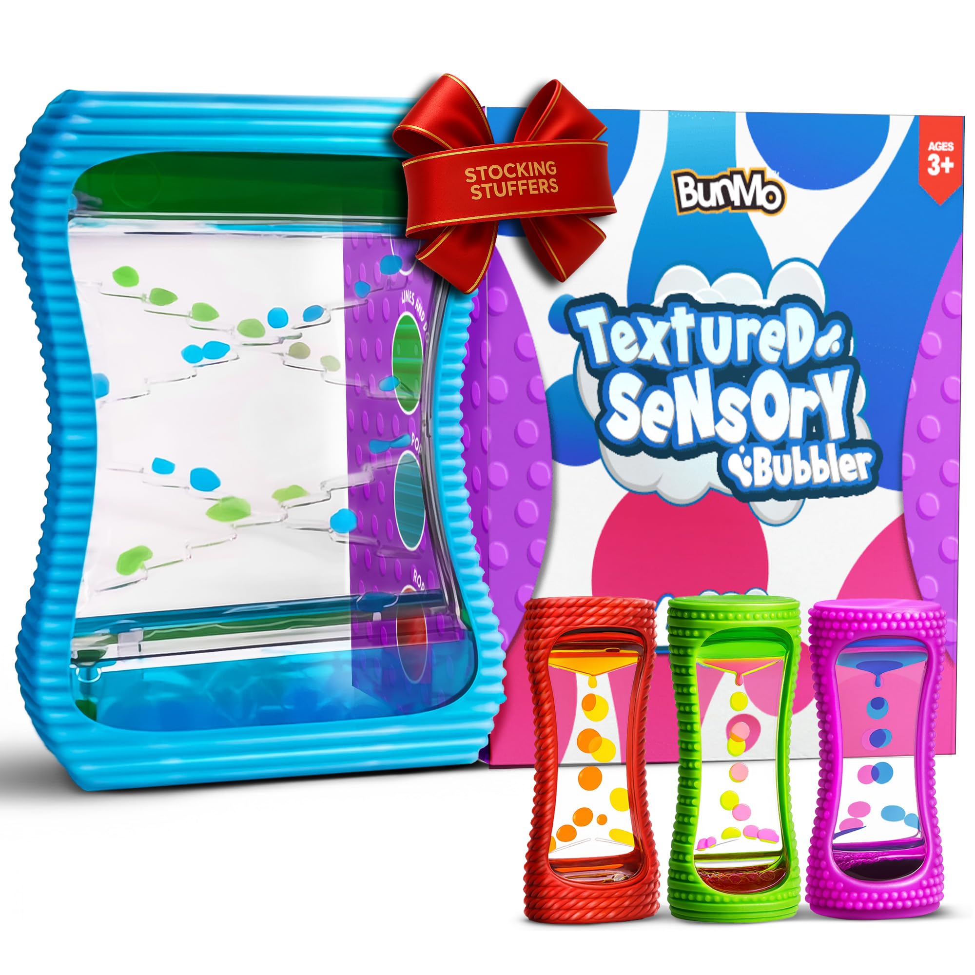 BUNMO Stocking Stuffers for Kids - Liquid Motion Bubbler Sensory Toys - Liquid Timer - Kids Stocking Stuffers - Colorful Bubble Fidget Timer for Desk & Travel - Large 4 Pack