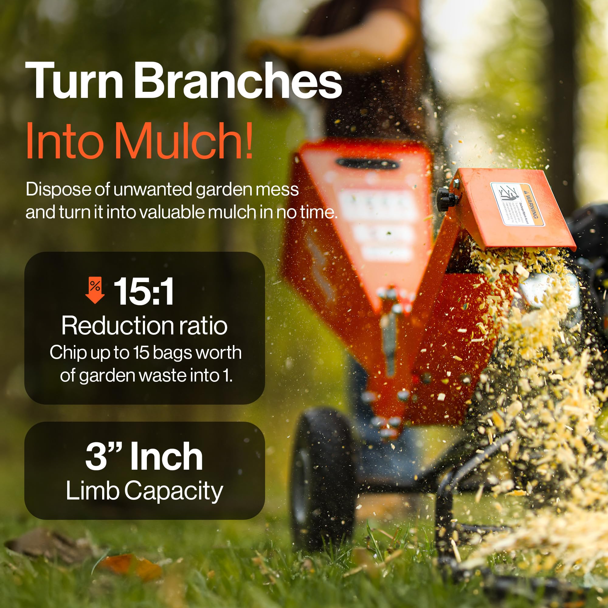 SuperHandy Wood Chipper Shredder Mulcher 7HP Engine Heavy Duty Compact Rotor Assembly Design 3" Inch Max Capacity Aids in Fire Prevention and Building Firebreaks