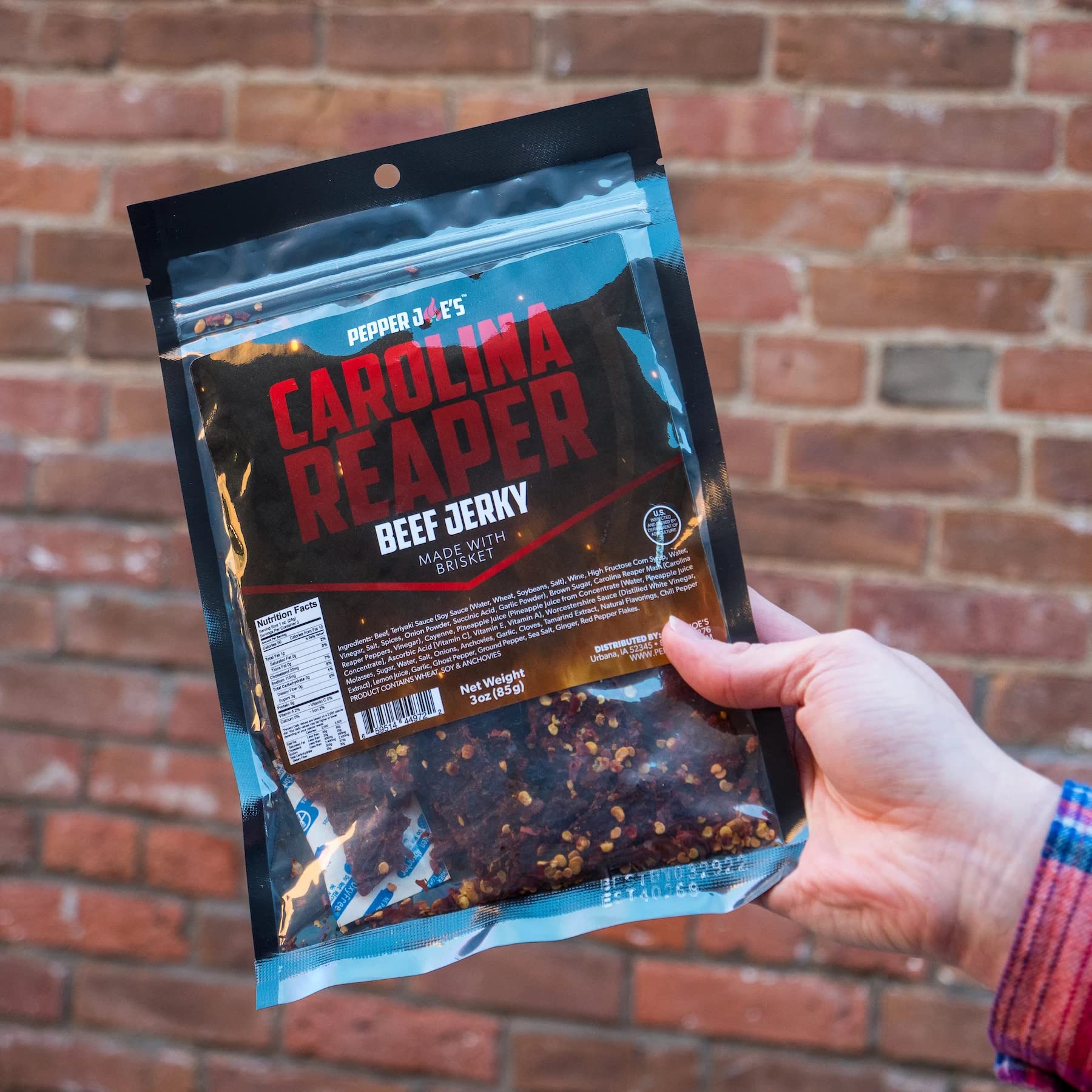 Pepper Joe’s Carolina Reaper Beef Jerky – Dangerously Delicious Spicy Beef Jerky with World’s Hottest Pepper and Premium Brisket Cuts – 3 Ounces
