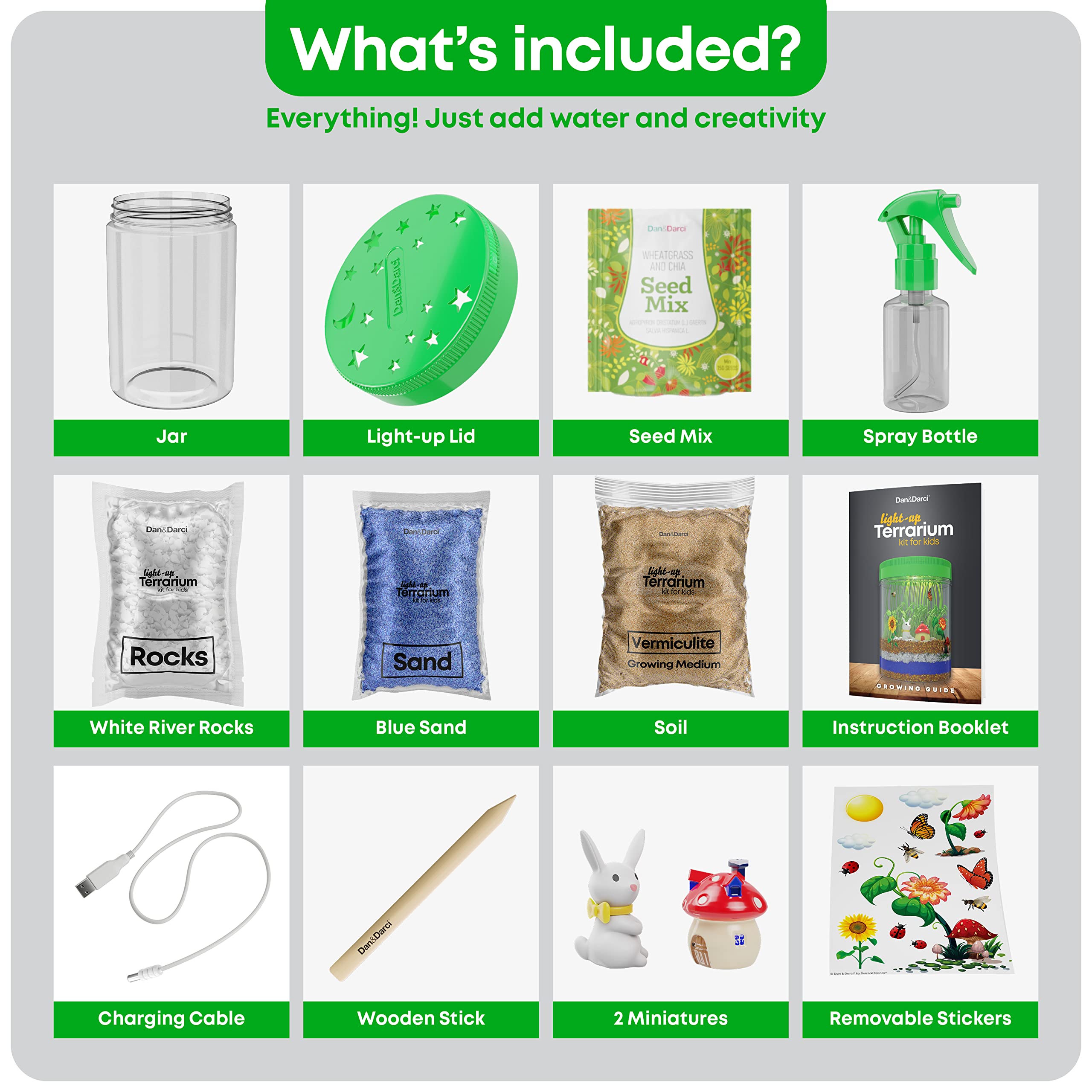Dan&Darci Light-Up Terrarium Kit for Kids - STEM Science Kits - Gifts for Kids - Educational DIY Kids Toys for Boys & Girls - Crafts Projects Ideas for Ages 6 7 8-12 Year Old Age