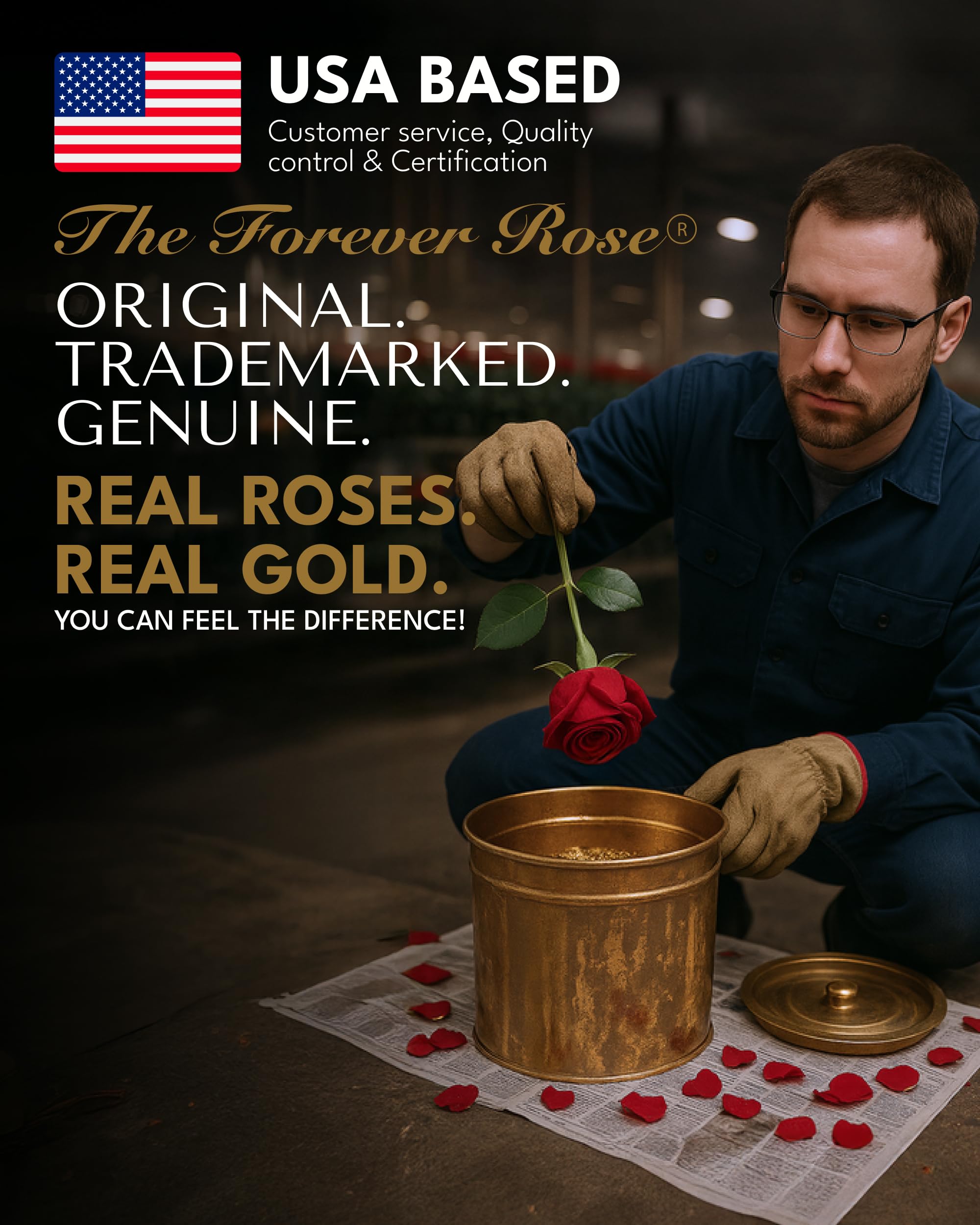 Forever Rose 24K Gold Dipped Real Rose – Handmade, Long-Lasting Preserved Flower in Bloom Box & Vase – Romantic Gift for Anniversary, Valentine's Day, Mother's Day, Birthday, Wedding, Wife, Girlfriend