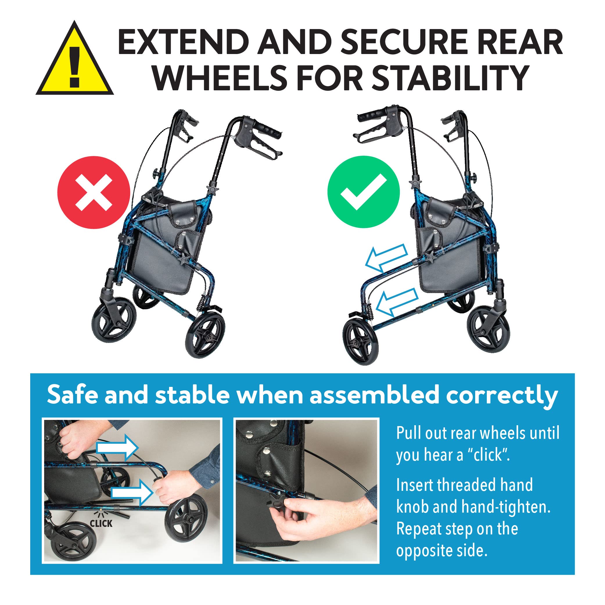 Carex 3 Wheel Walker for Seniors, Foldable, Rollator Walker with Three Wheels, Three Wheel Rolling Walker Height Adjustable for Seniors, Blue, Trio, Folding