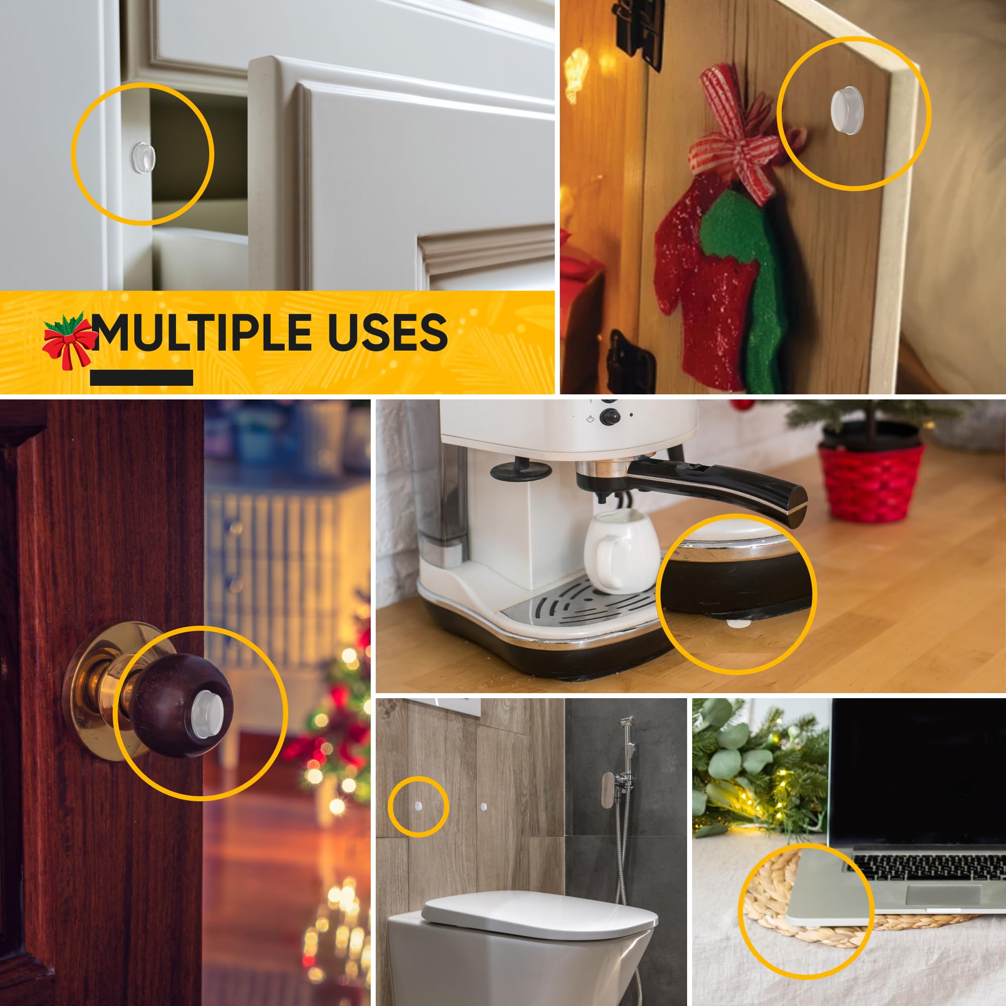 128 Clear Cabinet Door Bumpers - 1/2 Inch Self Adhesive Rubber Stoppers for Drawers, Damp Pads Cupboards, Cutting Boards, Glass Tops, Picture Frames - Vellax