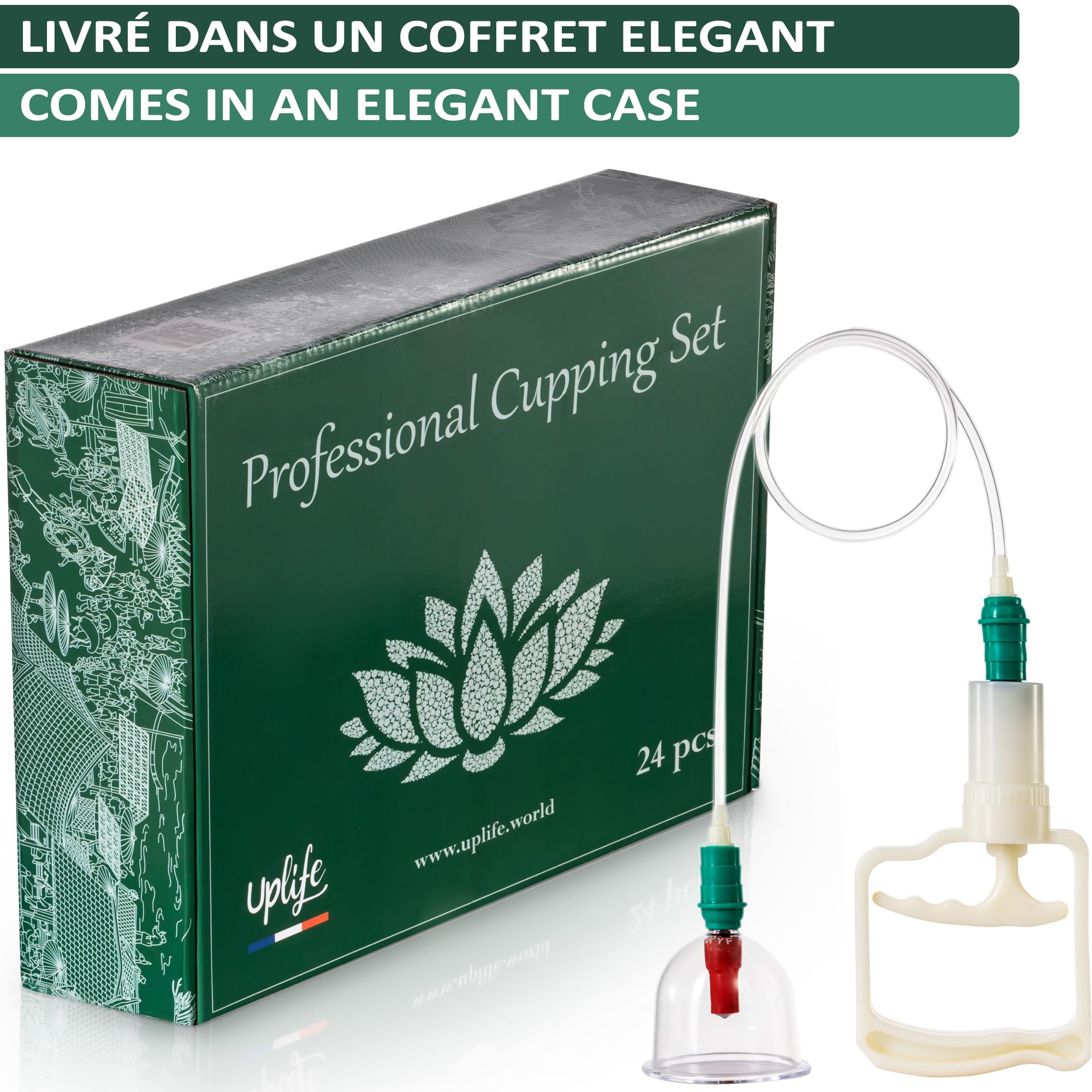 Uplife Cupping Kit for Massage Therapy, 24 Cups Professional Cupping Therapy Set with Magnetics for Muscle Pain Relief & Cellulite Reduction, Chinese Vacuum Cupping Set with Manual Pump for Home & Spa