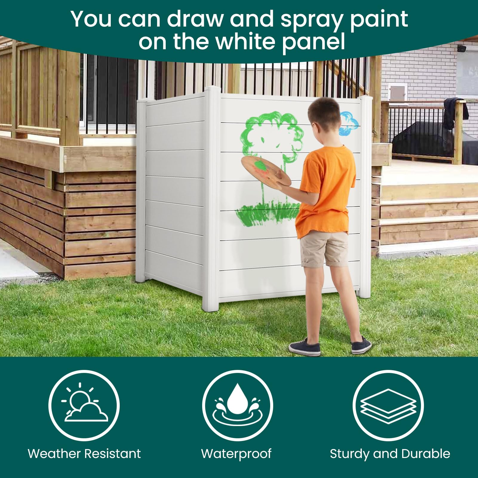 CEED4U 45" W x 45" H Privacy Fence Panels with Metal Stakes for Air Conditioner Trash Can and Pool Equipment, Vinyl Outdoor Garden Privacy Fence Screen 2 Panels