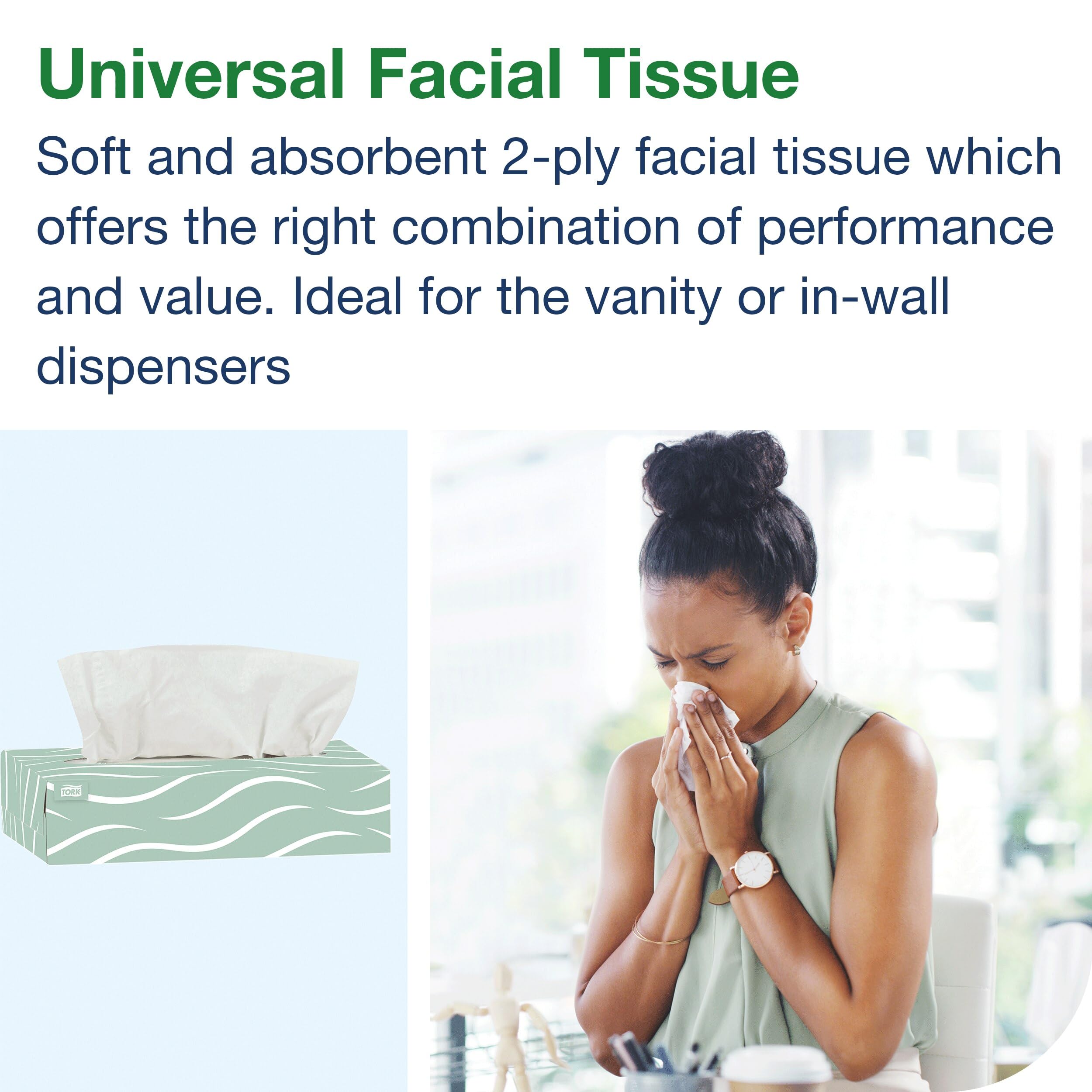 Tork Universal Facial Tissue Flat Box White, Soft, 2-ply, 30 x 100 tissues, TF6710A