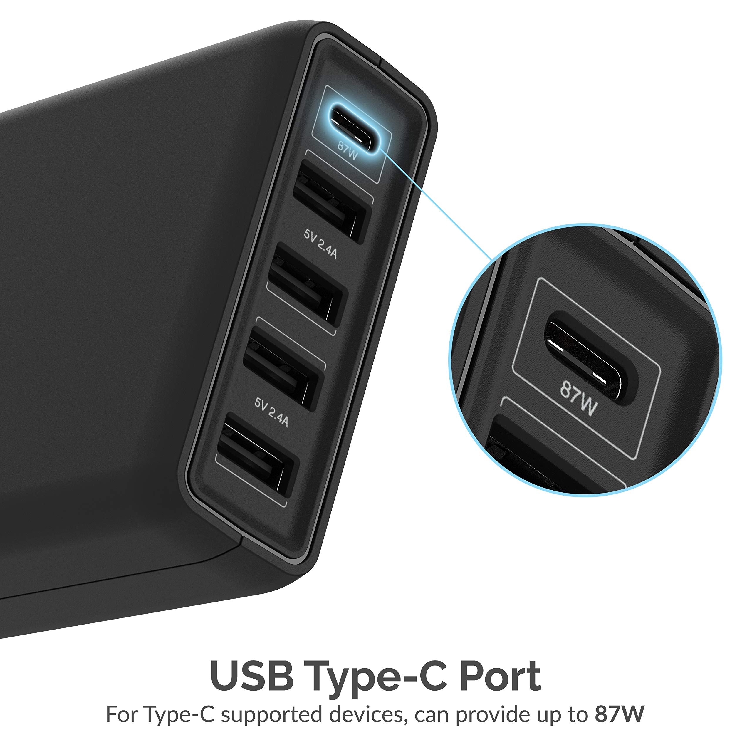 SABRENT 114W 5 Port USB A and USB Type C PD Smart Charger Charging Station (AX-LPD5)