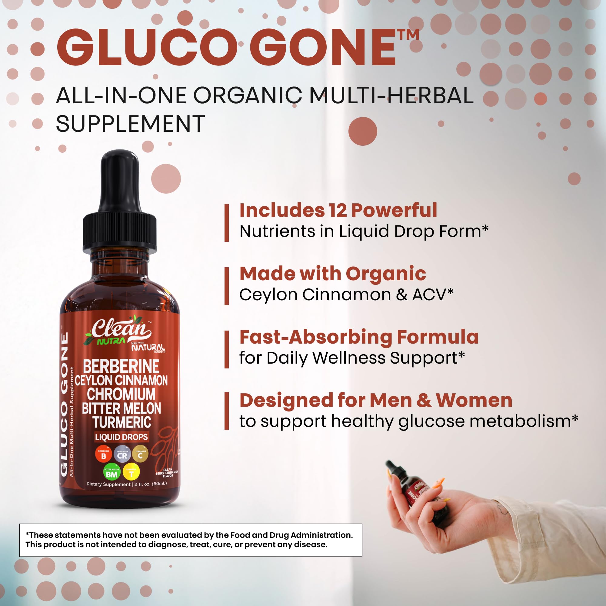 Clean Nutra Berberine with Ceylon Cinnamon Supplement Liquid Drops + Bitter Melon Extract, Glucomannan, Gymnema, Chromium, Turmeric, Organic Panax Ginseng, Moringa GLP-1 Support
